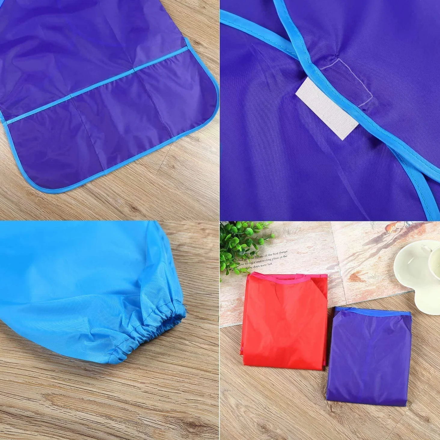 Amaza Tablier Peinture Enfant Imperméable 3-8 ans Manches Longues 3 Poches Fermeture Scratch