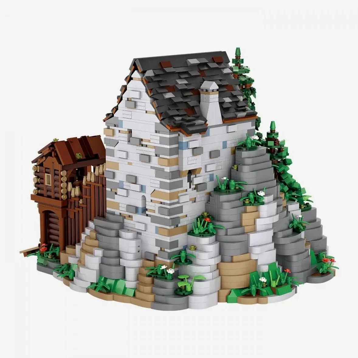 BlueBrixx Château Blaustein, 5747 Mini Blocs, Château Médiéval | Cinq minifigurines, toit amovible et deux étages, cuisine, couloir et chambre à coucher, 275 x 290 x 225 mm