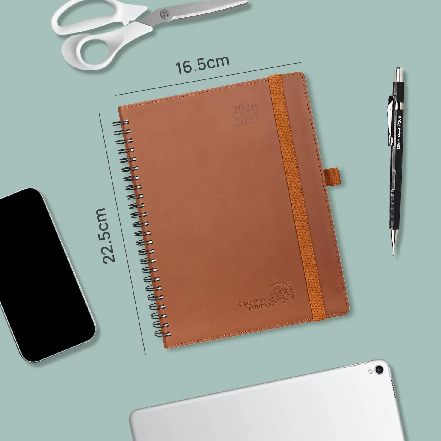 POPRUN Agenda 2026 2027 Semainier Vertical 22 x 16,5cm 17 Mois Planner Scolaire Couverture Souple PU Cuir Vert-Gris