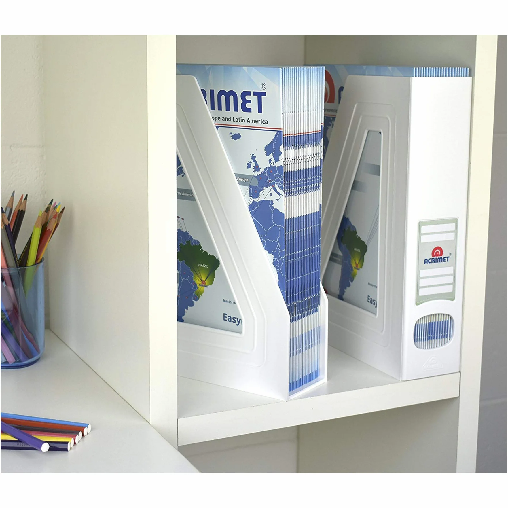 Acrimet Porte-Revues Support Durable Organisateur Dossiers Bureau Plastique Blanc Lot de 2
