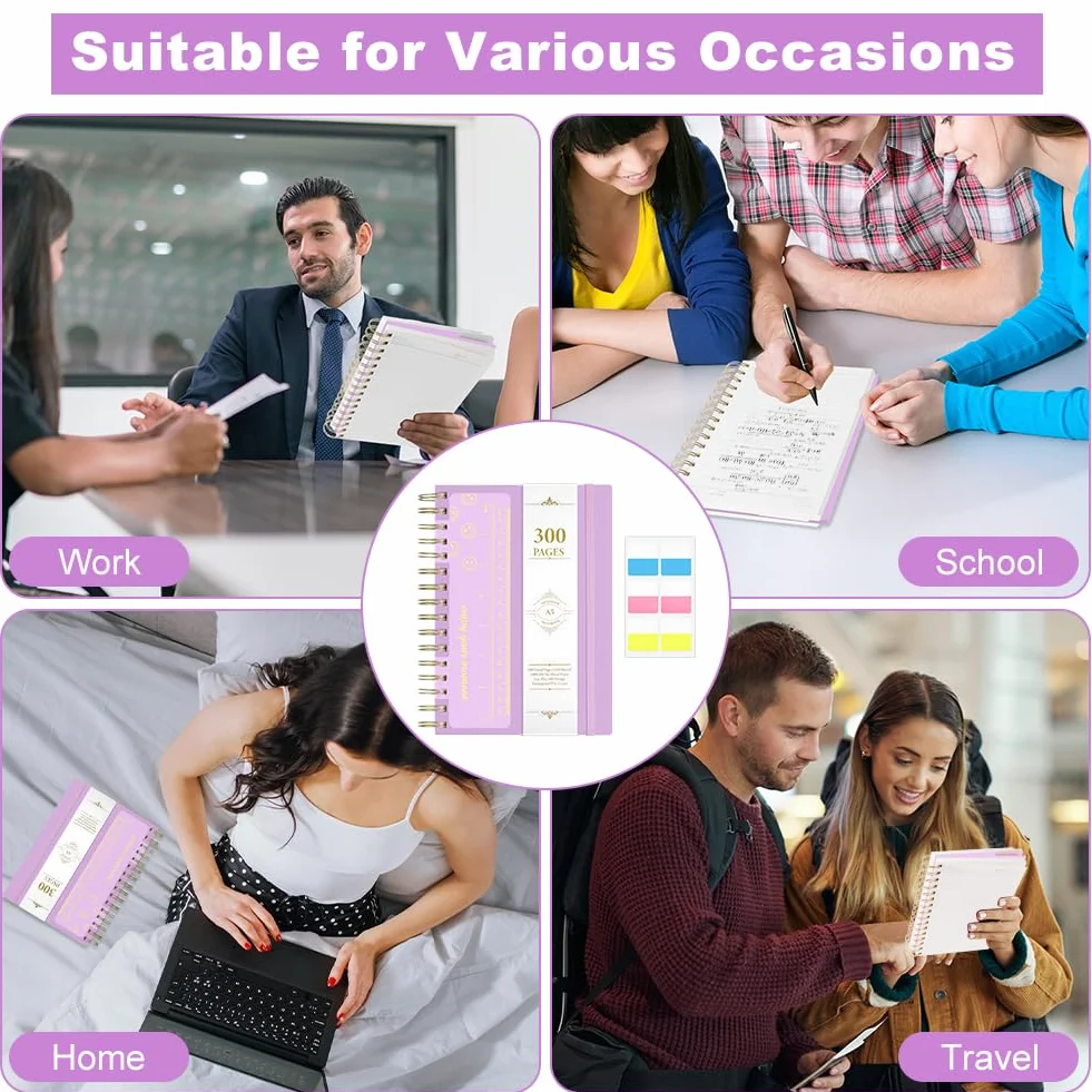 Carnet A5 Ligné 300 Pages Spirale Papier 100g/m² Couverture Rigide PVC