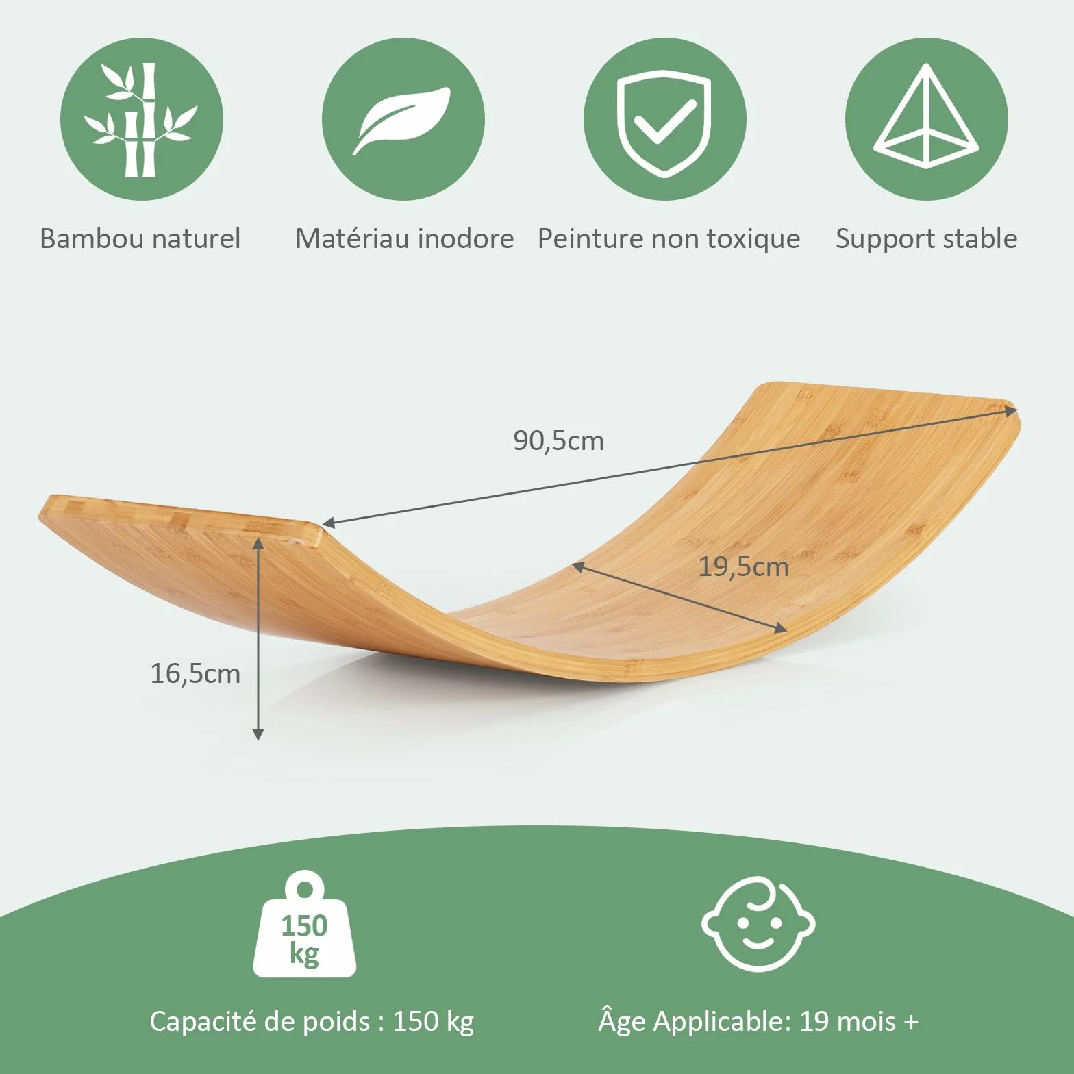 GOPLUS Arche d'équilibre Montessori Enfants Bambou 150 kg 90x30x16,5 cm