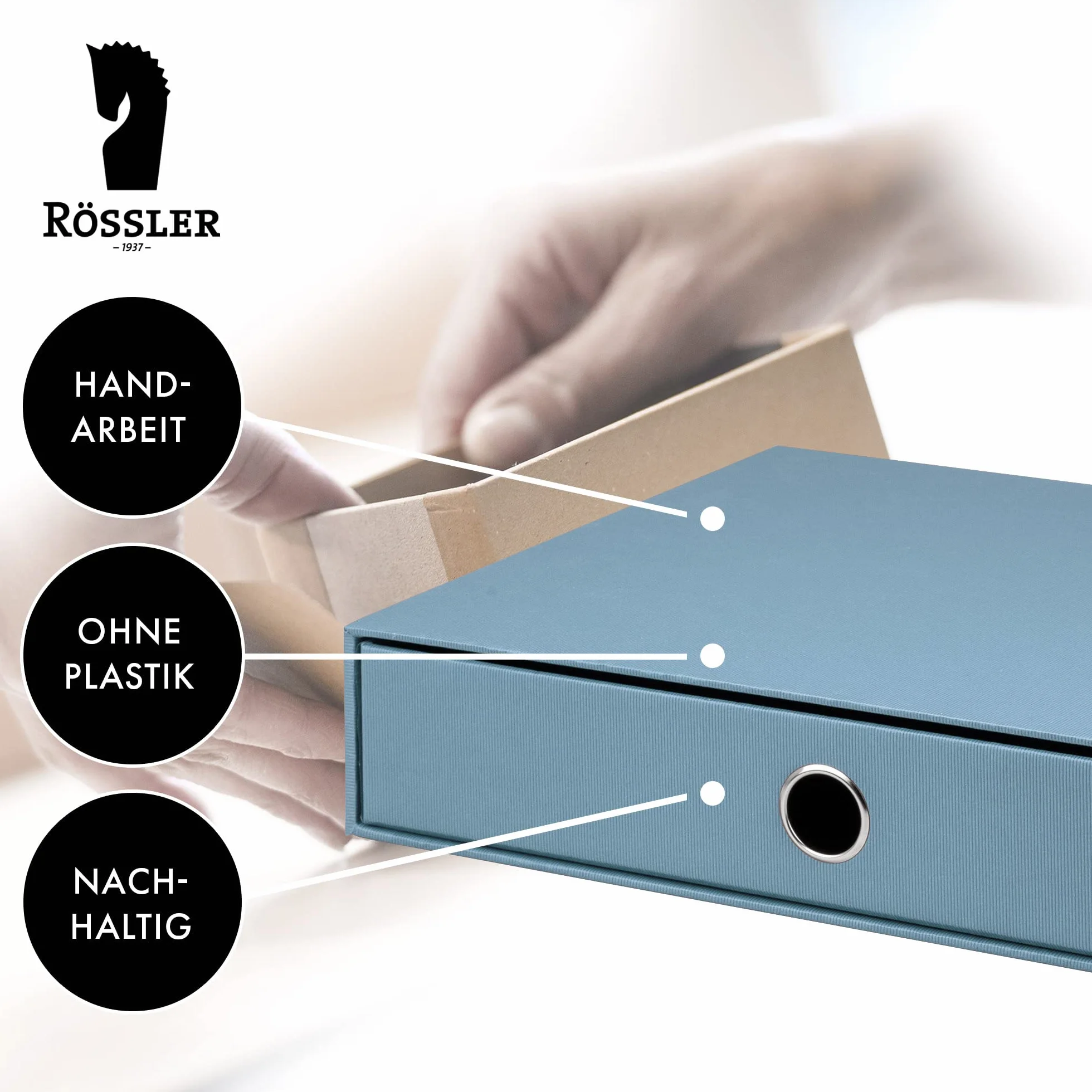 Rössler Boîte de rangement avec trou de préhension Bleu denim Format A4