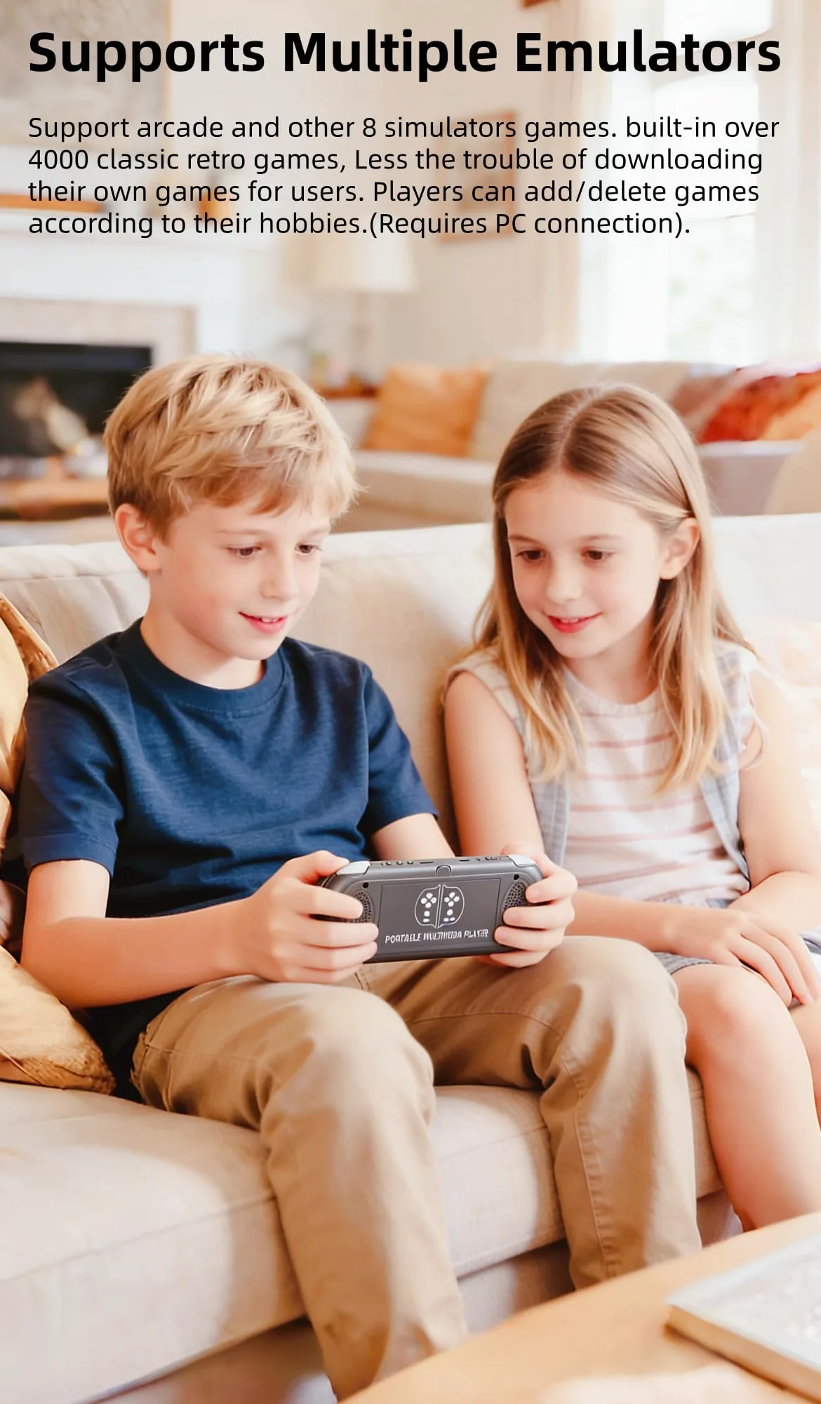 HLF Console de jeu vidéo multifonction de 12,9 cm intégrée 4000 jeux rétro portable Support d'arcade MAME Émulateur multiple jeux archivables MP3/4 E-Book hommes/enfants (Noir)