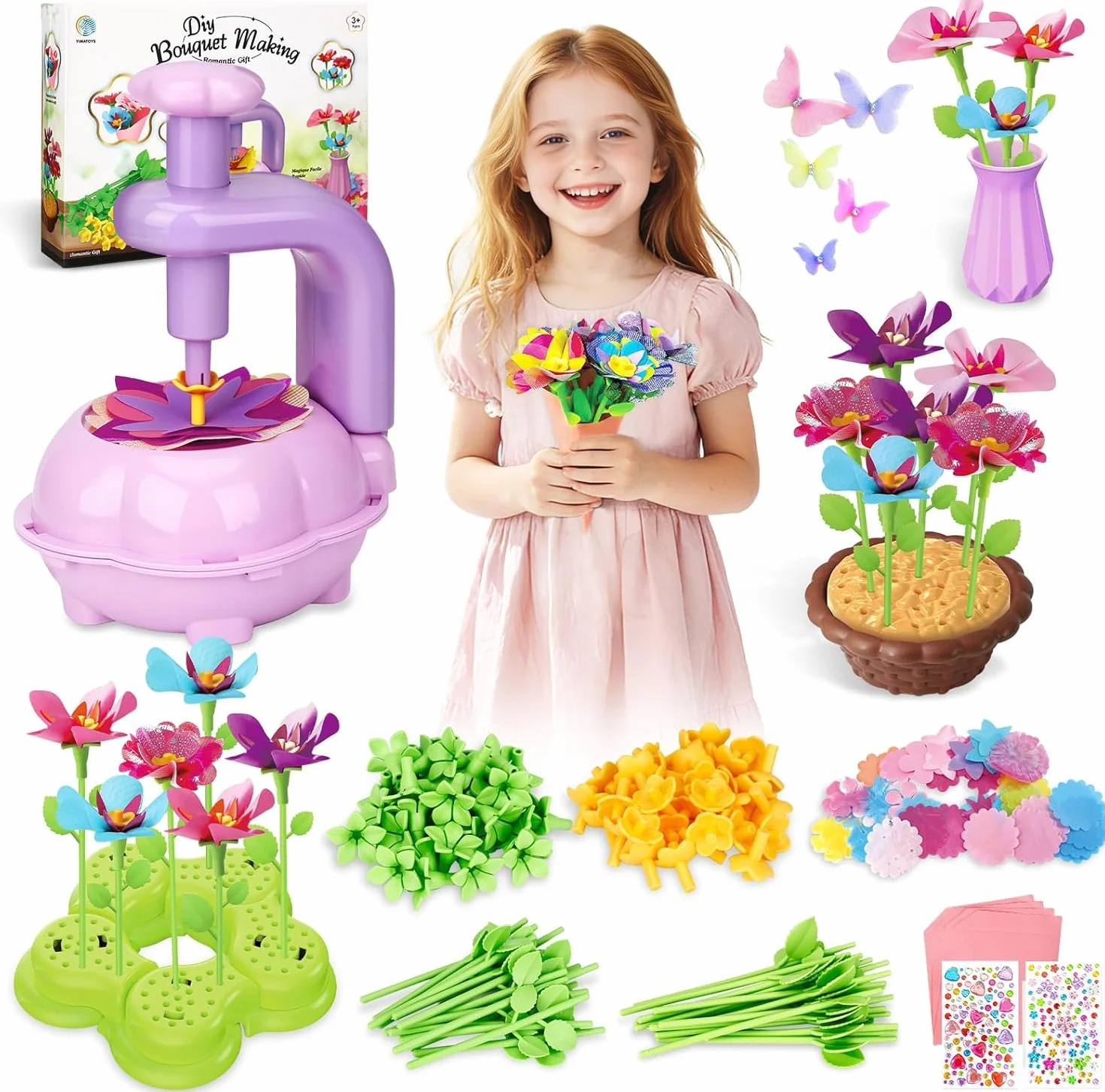 Kit Fabrication de Fleurs Tissu Bricolage Créatif pour Filles 3+ Ans Violet