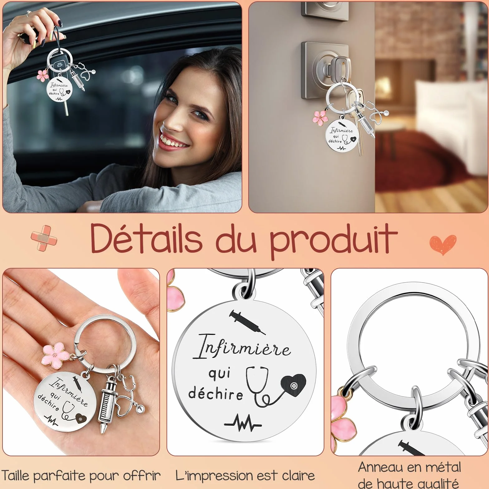 Sinmoe Cadeaux pour Infirmière Mini Bloc-Notes Porte-Clés Stylo à Bille Infirmière Qui Déchire