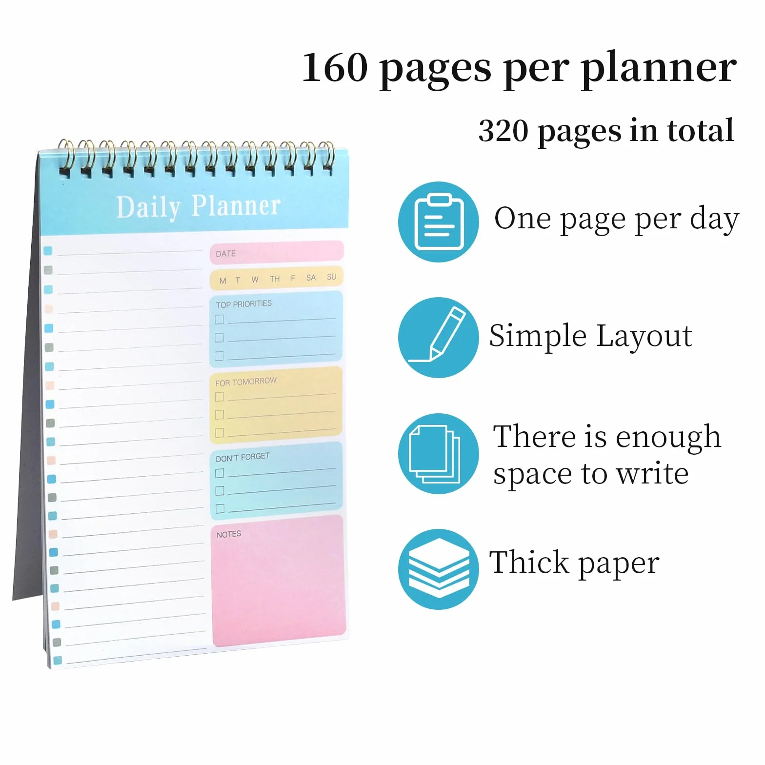 A5 To Do List 5 Paquets Planificateur Journalier Non Daté 150 Feuilles Daily Planner Carnet à Spirale