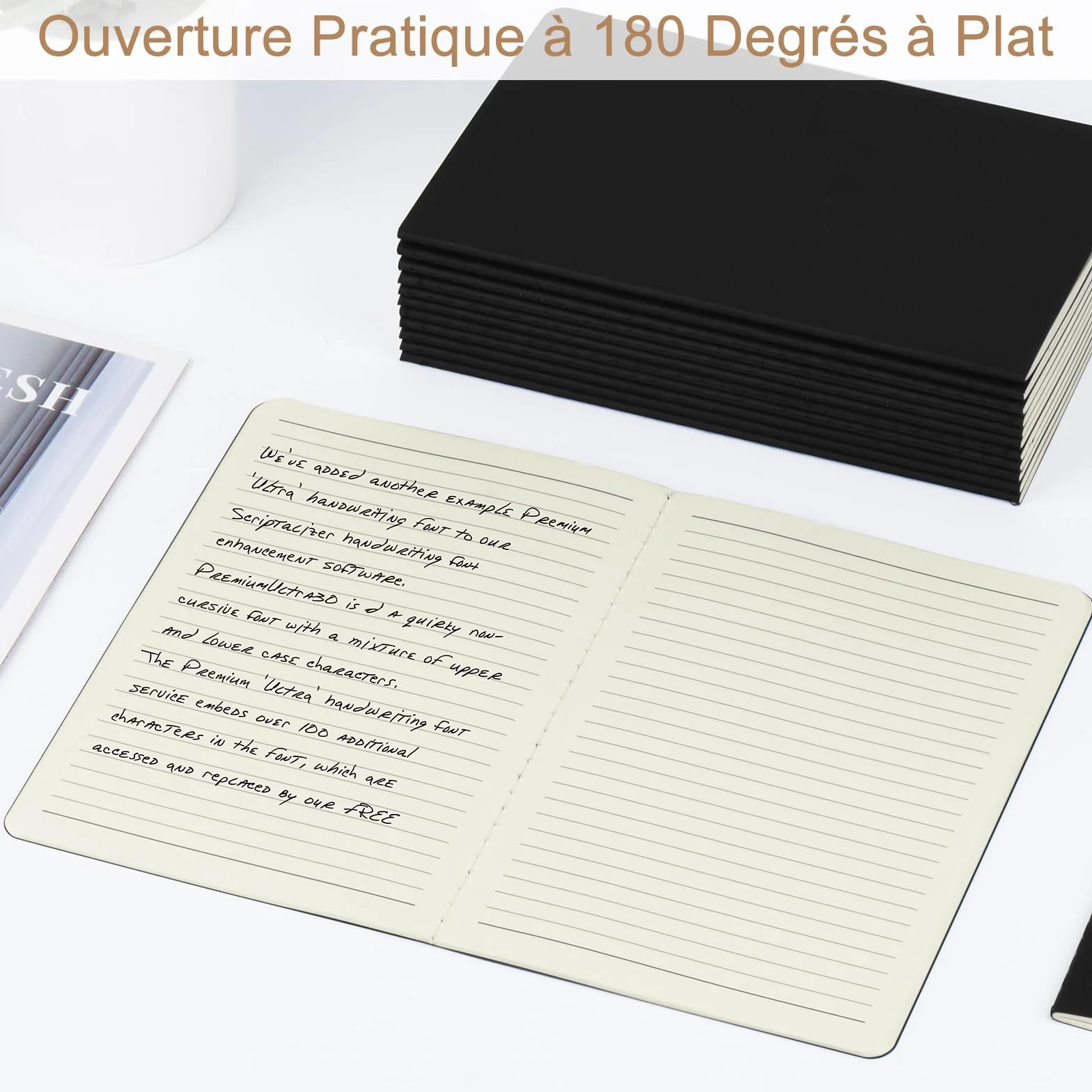Cahiers Lignés A5 Lot de 5 Blocs Carnet de Notes Couverture Kraft Noire 60 Pages