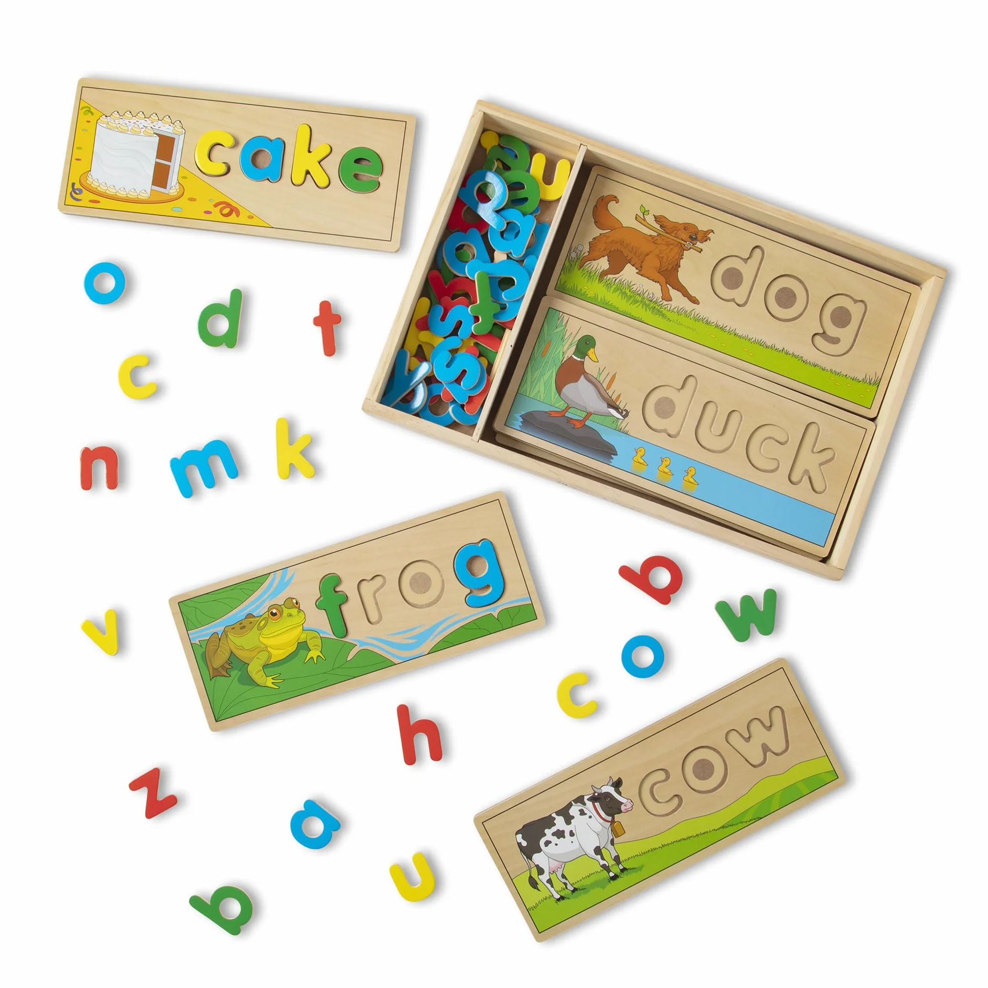 Melissa & Doug Voir Et Épeler en Anglais - 8 Planches À Double Face - Jeu Éducatif en Bois - Jouet Développement Apprentissage - Cadeau Enfant 4 Ans+