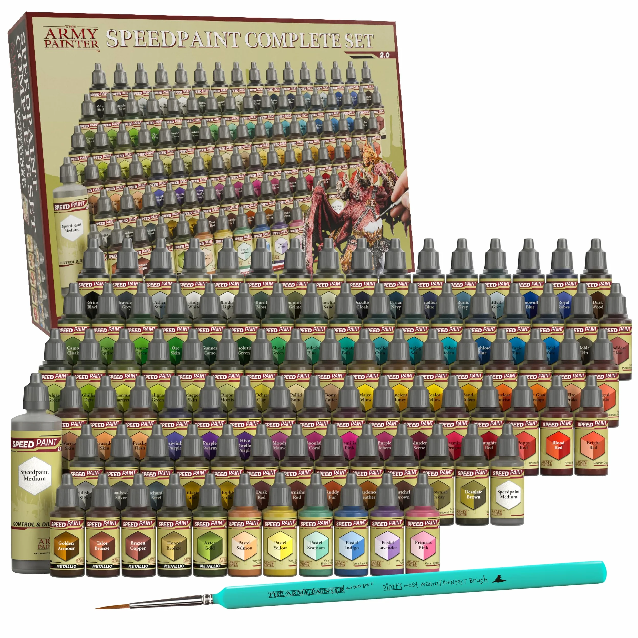 The Army Painter, Speedpaint 2.0 Complete Set Combo, 90 x 18 ml | Peinture acrylique dont 10 métalliques, 4 pinceaux et 1 palette, pour la peinture de figurines Warhammer