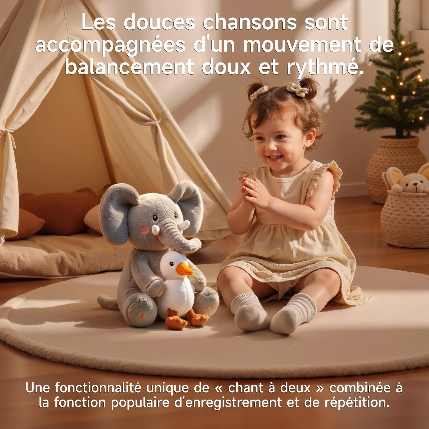 Peluche Animal Dansante et Repetante pour Bebe, Jouet Musical Interactif avec Enregistrement, Elephant Parlant, Jeux Animaux avec 6 Chansons