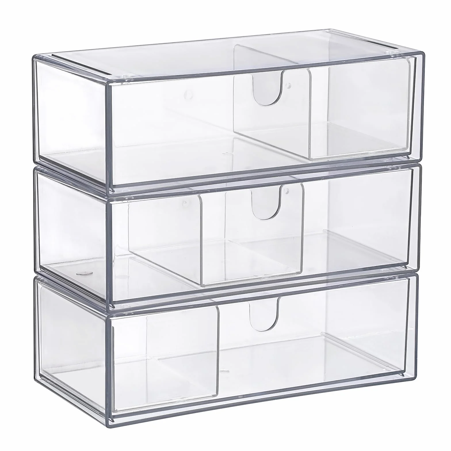 SUMTree Organisateur de tiroirs transparent plastique 3 tiroirs Boîte de rangement empilable 21x10x6cm
