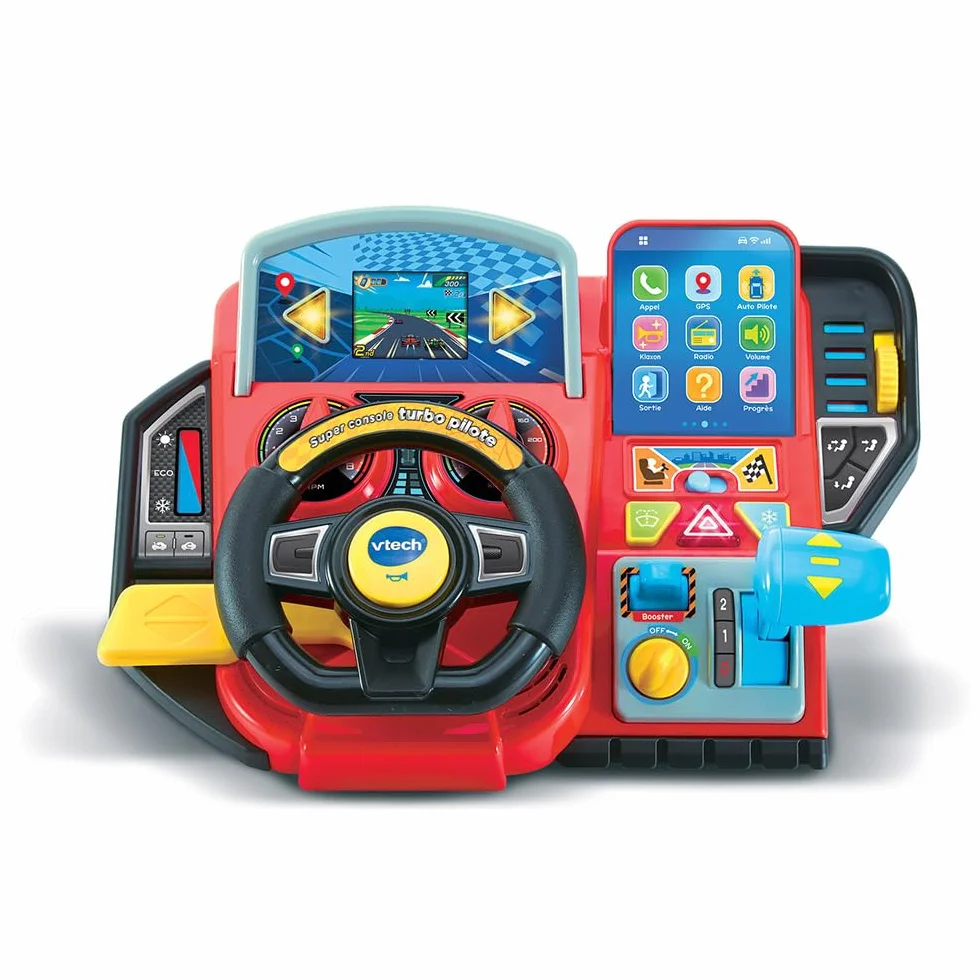 VTech Super Console Turbo Pilote Simulateur de Conduite Écran Couleur Tableau de Bord Courses Voitures Apprentissages Jeux Cadeau Enfant 3-8 Ans Français