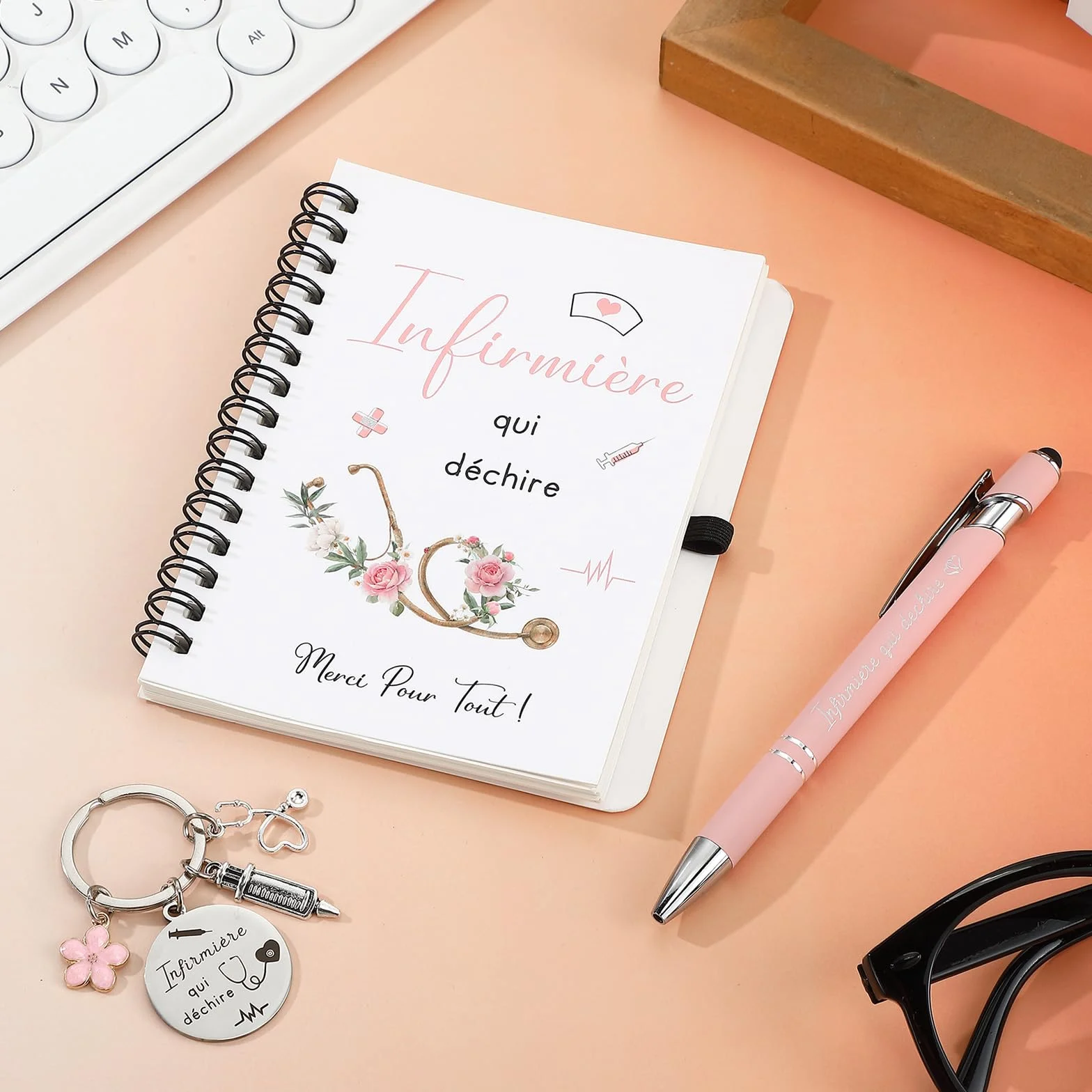 Sinmoe Cadeaux pour Infirmière Mini Bloc-Notes Porte-Clés Stylo à Bille Infirmière Qui Déchire