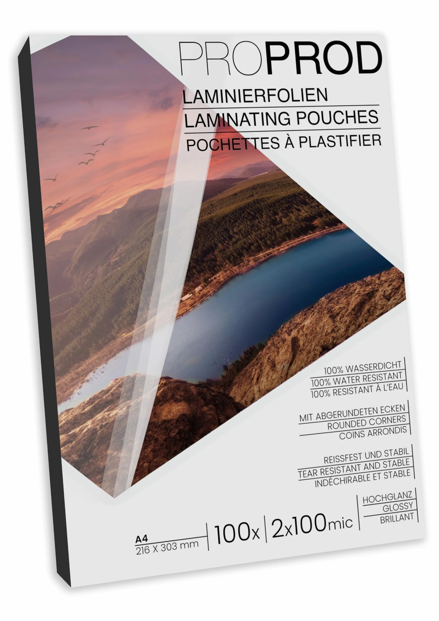 Pochettes de plastification brillantes A4 100 microns, Pack de 100