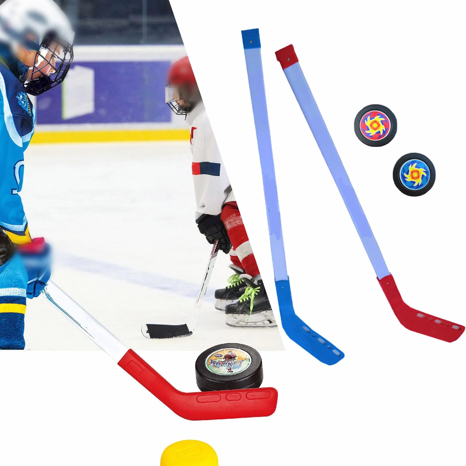 Ensemble de hockey sur le sol de rue pour enfants avec 2 balles et palet en plastique, équipement d'entraînement de hockey à roulettes intérieur extérieur