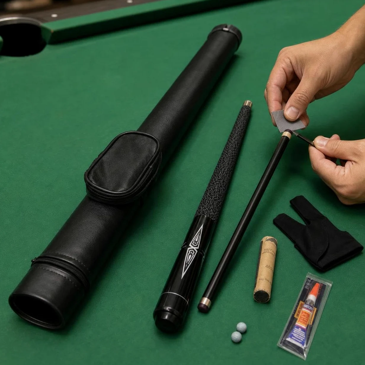 Queue Billard Américain, Fibre Carbone & Cuir, 145 cm 1/2 Split, Pointe 10mm ou