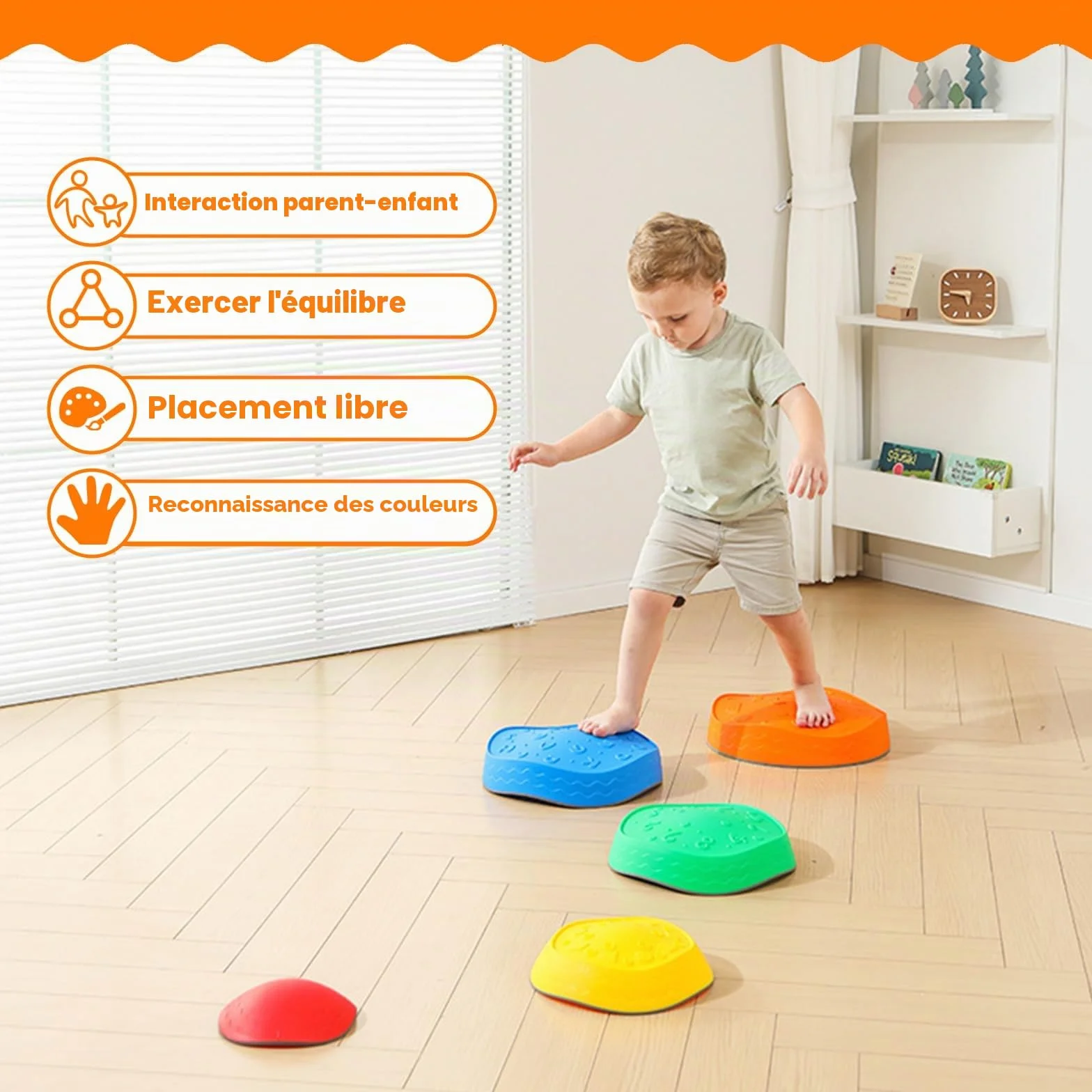 Pierre d'équilibre pour Enfants, 5 Pierres de Motricité, Parcours Motricité, Antidérapant Dalles Sensorielles Intérieur & Extérieur