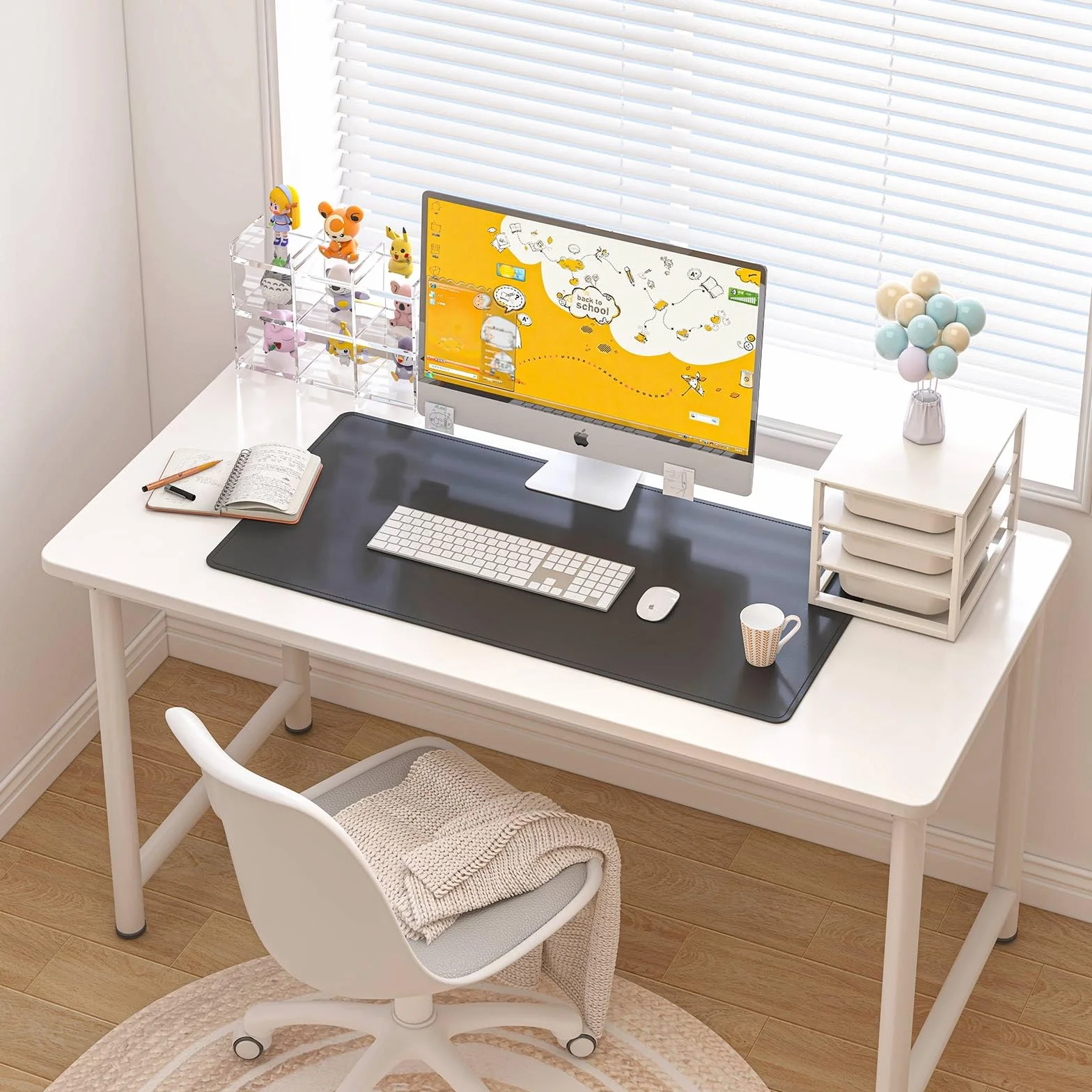 DAWNTREES Protecteur de tapis de bureau en cuir PU 60x35cm Grand coussinet de souris et tapis de clavier noir