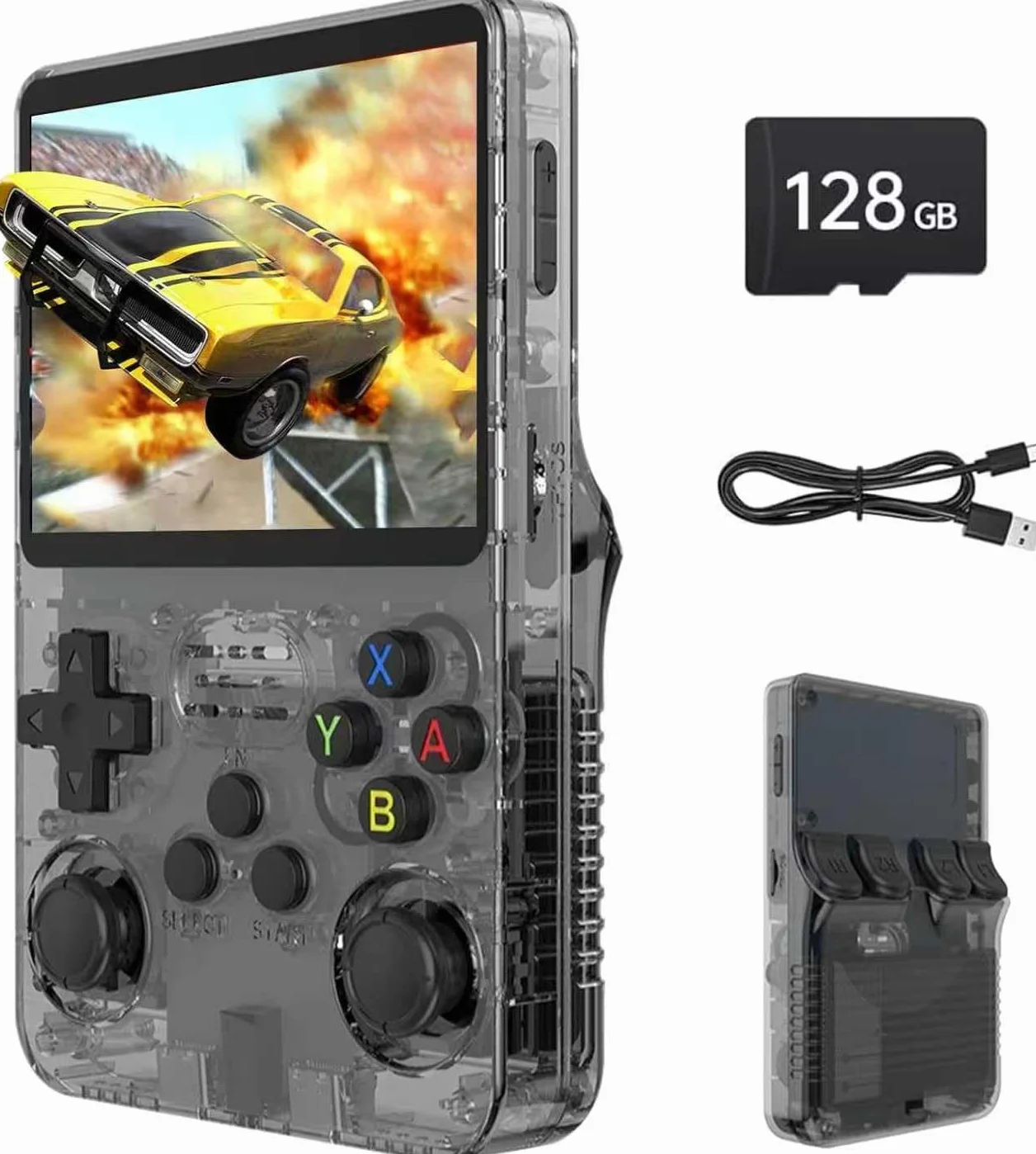 Console de Jeux Rétro R36S, 3,5 Pouces Écran IPS, 128 Go Mémoire, 40000 Jeux, Violet