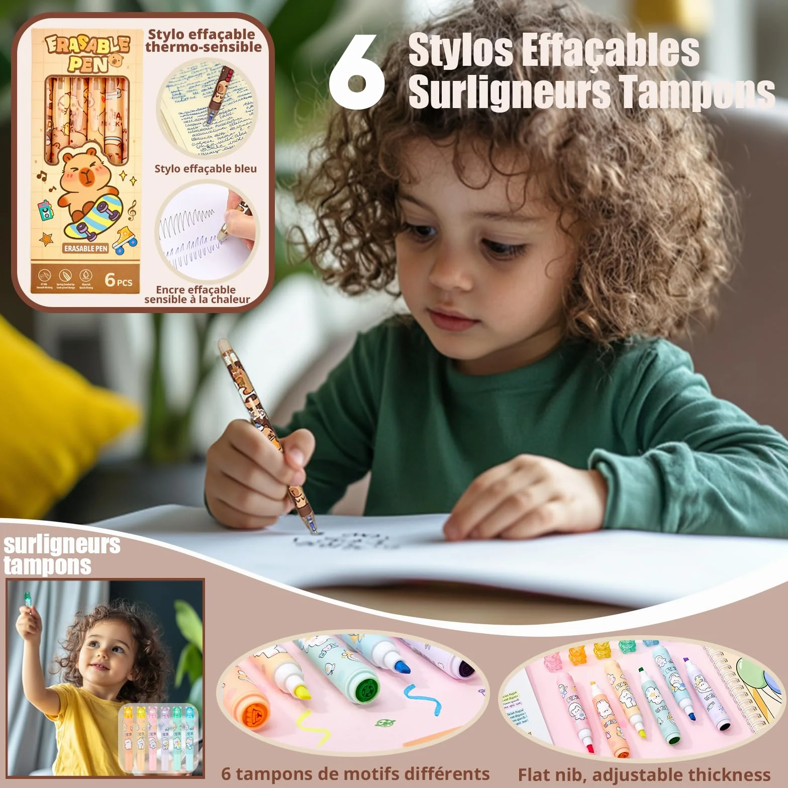Capybara Ensemble Complet Fournitures Scolaires 30 Pièces Trousse Cadeau Fille Garçon 4-15 Ans