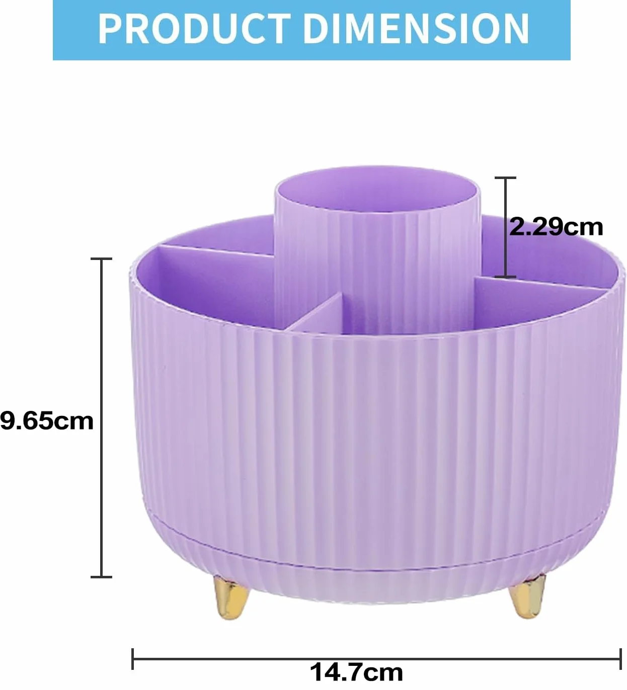 Marbrasse Organisateur de Bureau Rotatif 360 Degrés 5 Compartiments Porte-Crayons Rangement Violet