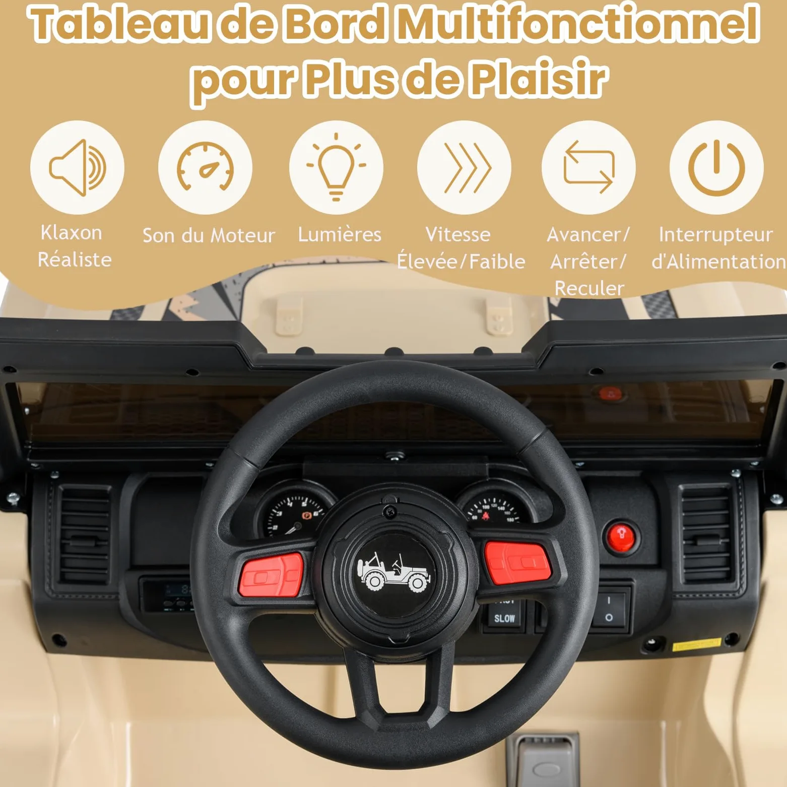 GOPLUS Voiture Electrique Enfants 1 Place, Quad 4x4 Electrique Enfants 12V avec Télécommande 2,4G & Vitesse Réglable & Klaxon Sonore & Lumière & Musique.Charge 35KG pour Enfant 3+ Ans (Sable)