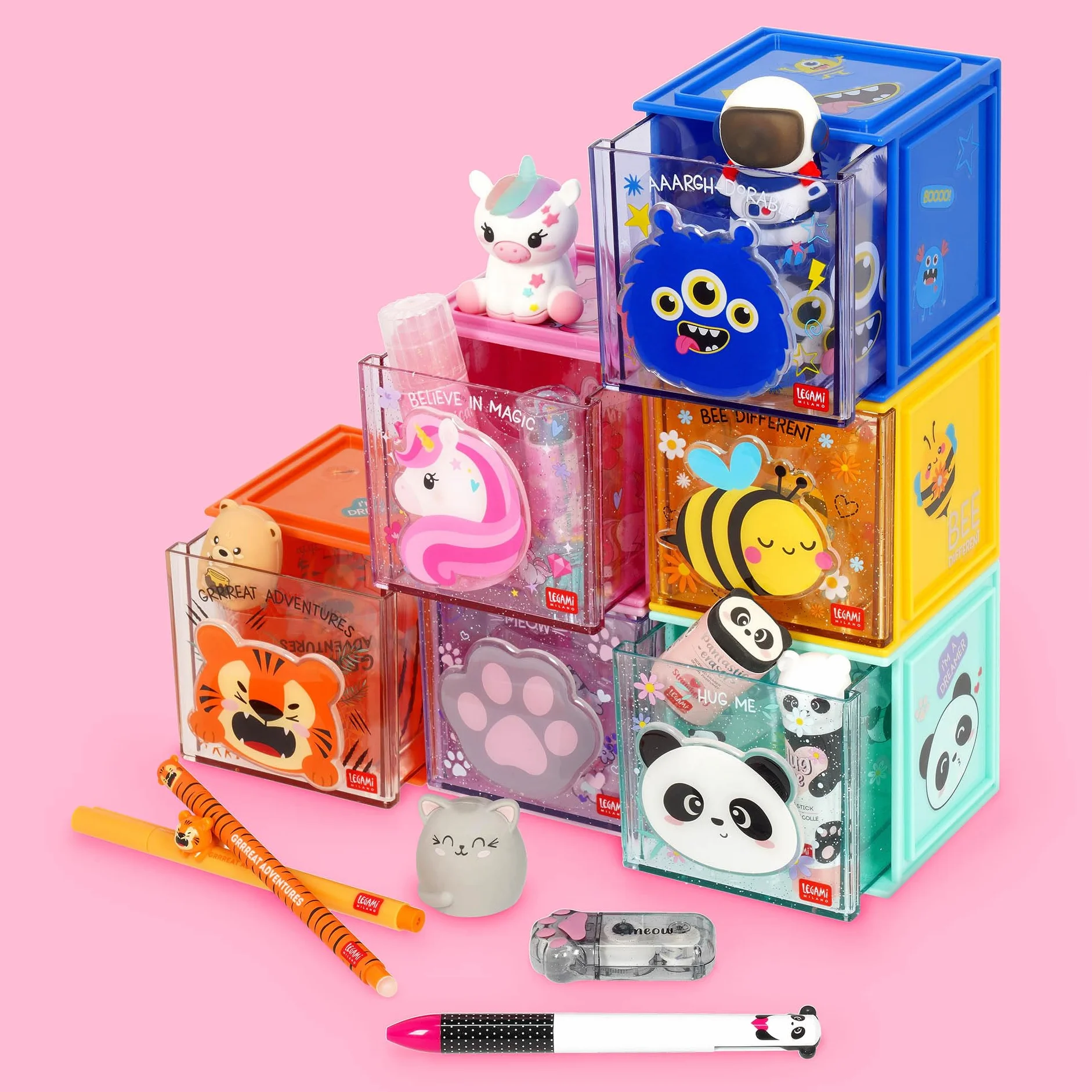 Legami Boîte modulaire de bureau Cutie Cubes Thème Panda Organiseur de Bureau 90 x 90 x 100 cm ABS Empilable