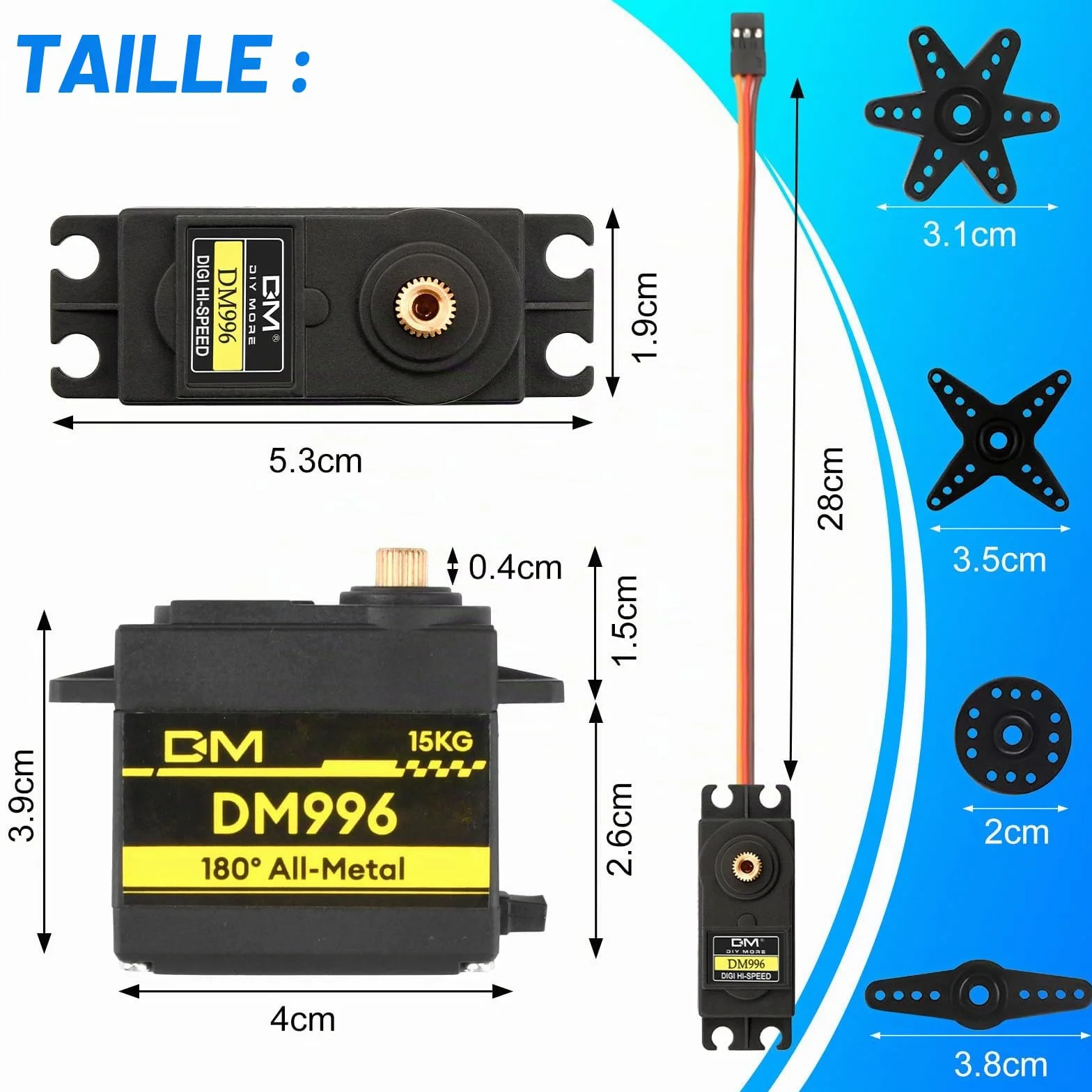 diymore Lot de 6 Servomoteurs Numériques 15KG Métal Couple Élevé