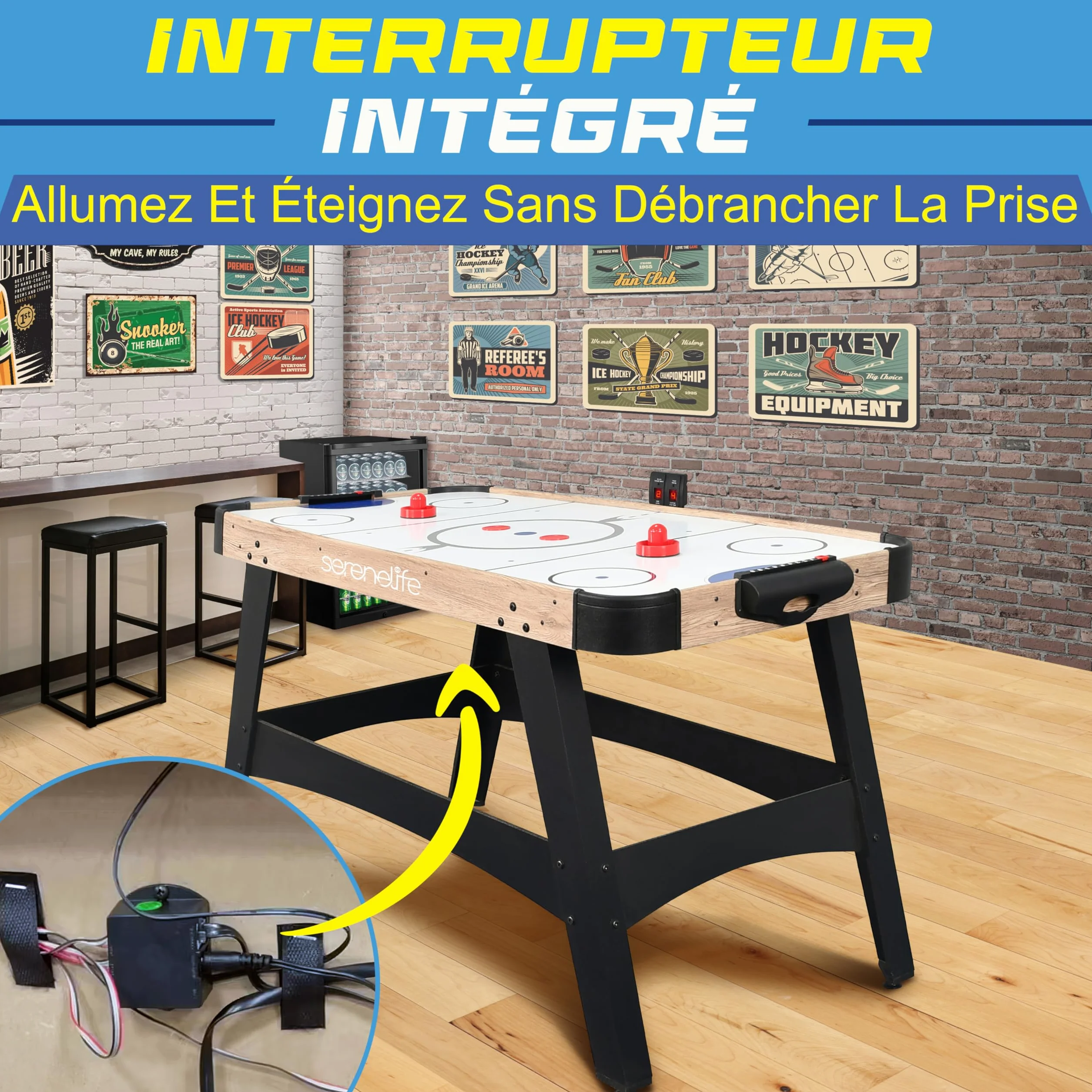 SereneLife Table de Air Hockey avec Soufflerie, Jeu de Hockey sur Table pour Enfants et Adultes avec Palets et Poignées