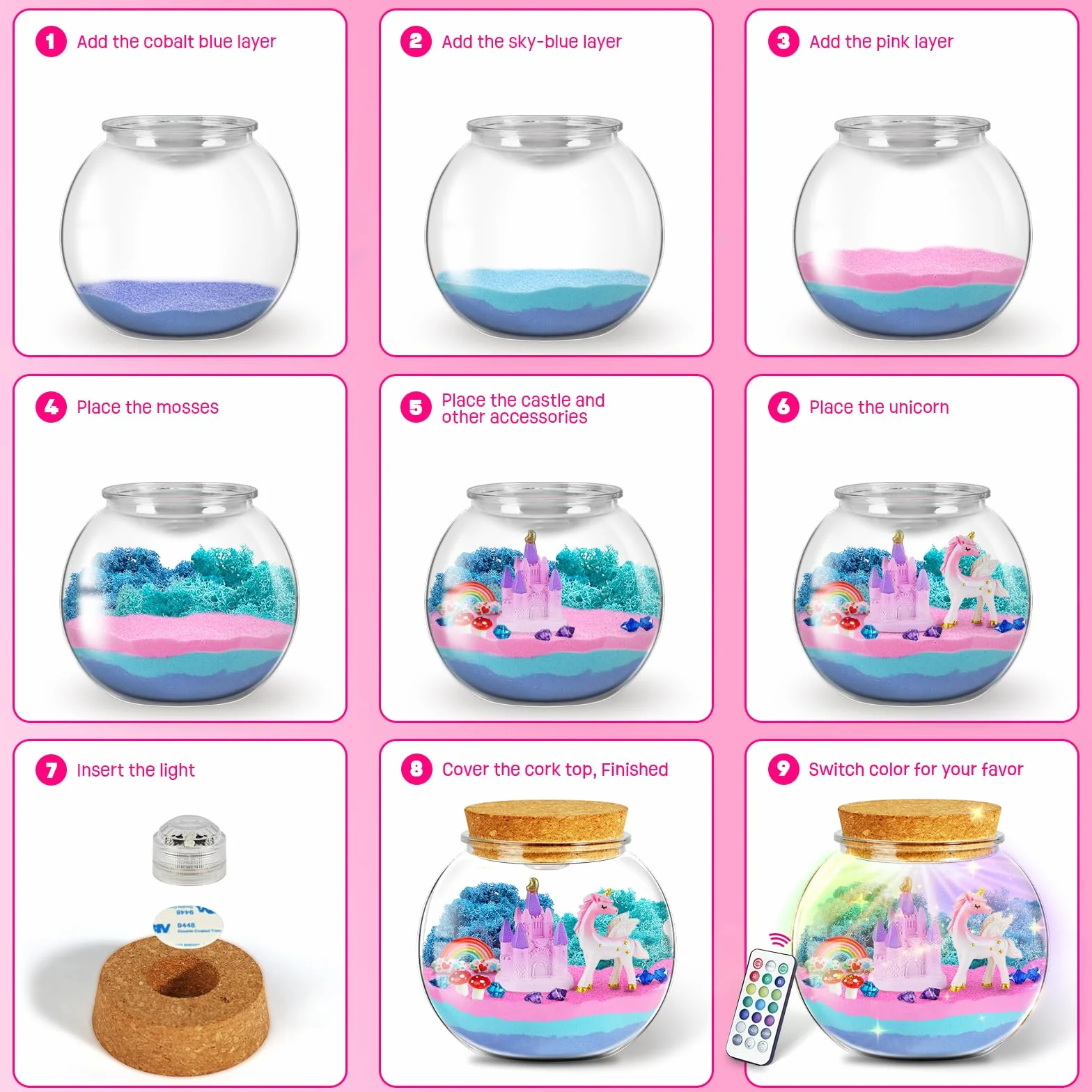 Kit de Terrarium Licorne, Veilleuse Licorne, Lampe Licorne - Idée Cadeau Anniversaire Filles 4-12 Ans - Loisirs Créatifs, Jeux Scientifiques