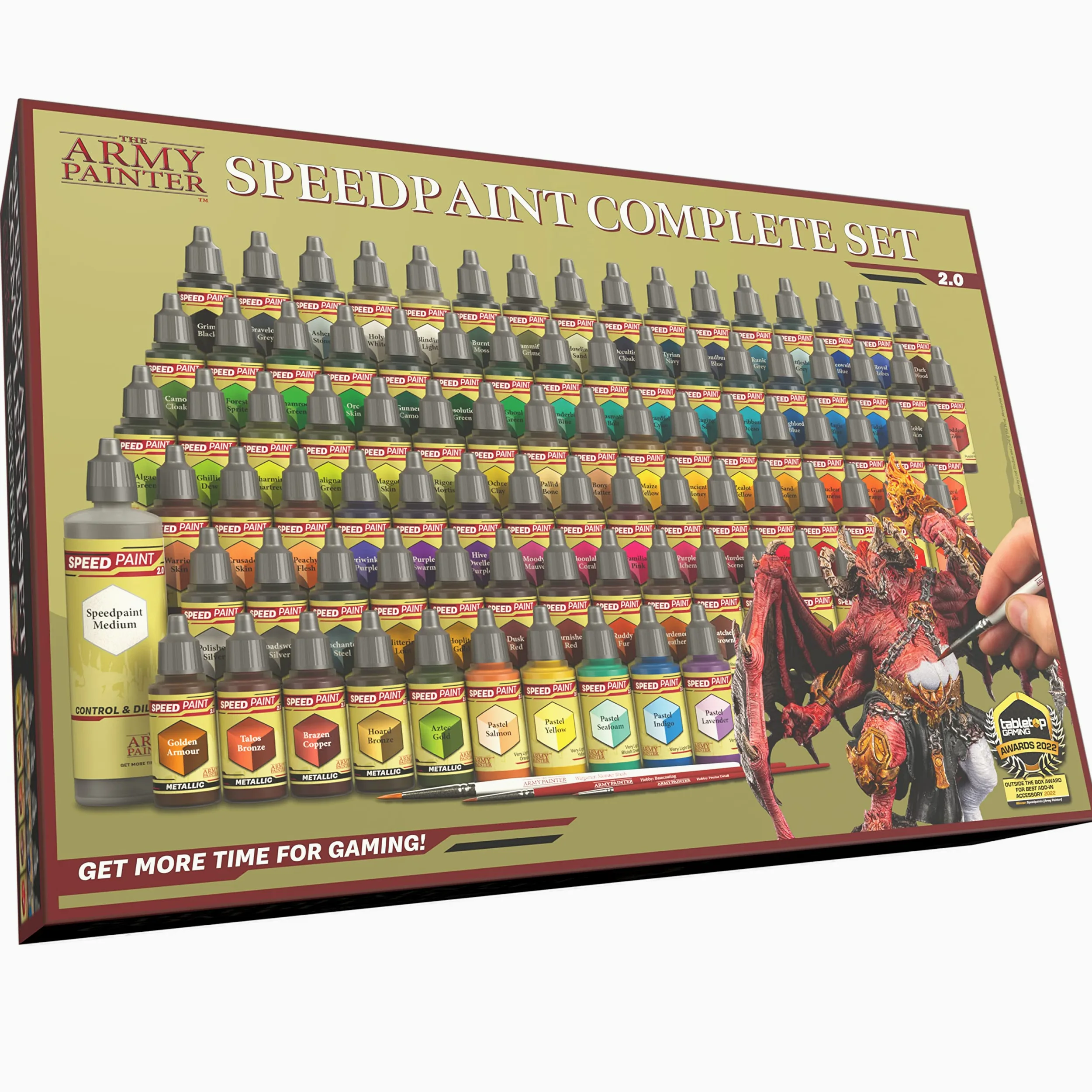 The Army Painter, Speedpaint Complete 2.0, 90 x 18 ml, kit acrylique | Kit peinture acrylique complet dont 3 pinceaux essentiels, pour Warhammer 40k et Donjons et Dragons