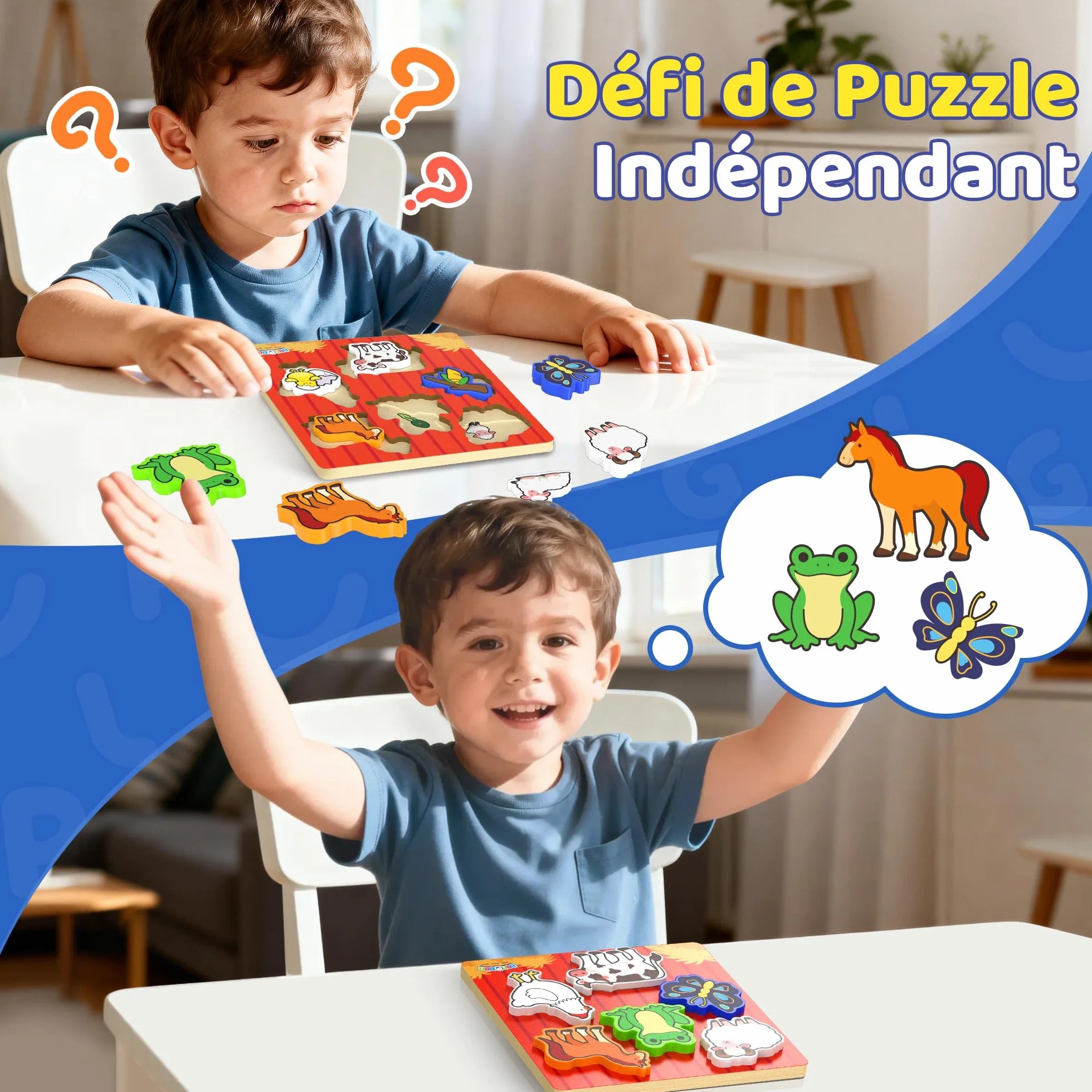 BenBen Puzzle en bois Montessori pour 1-3 ans, jouet à emboîter animaux