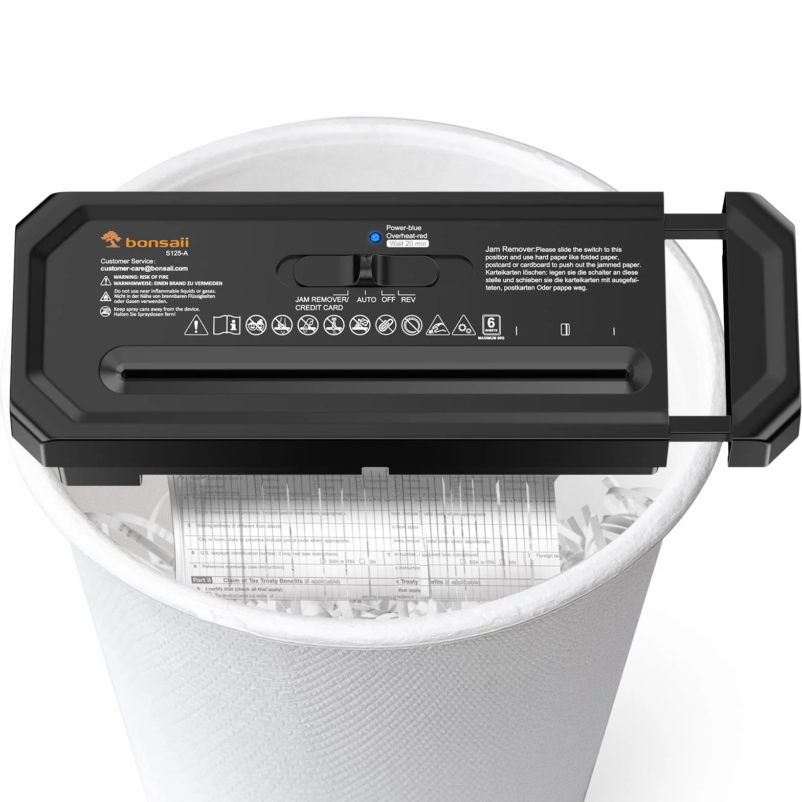 Bonsaii Destructeur de Documents 6 Feuilles Niveau Sécurité P-2 Portable Poignée Rétractable S125-A