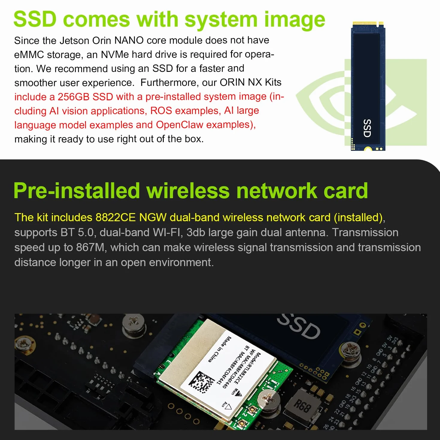 Yahboom Jetson Orin Nano Super Kit de développement 8 Go RAM 67 TOPS 256 Go SSD Ubuntu 22.04 AI Robot