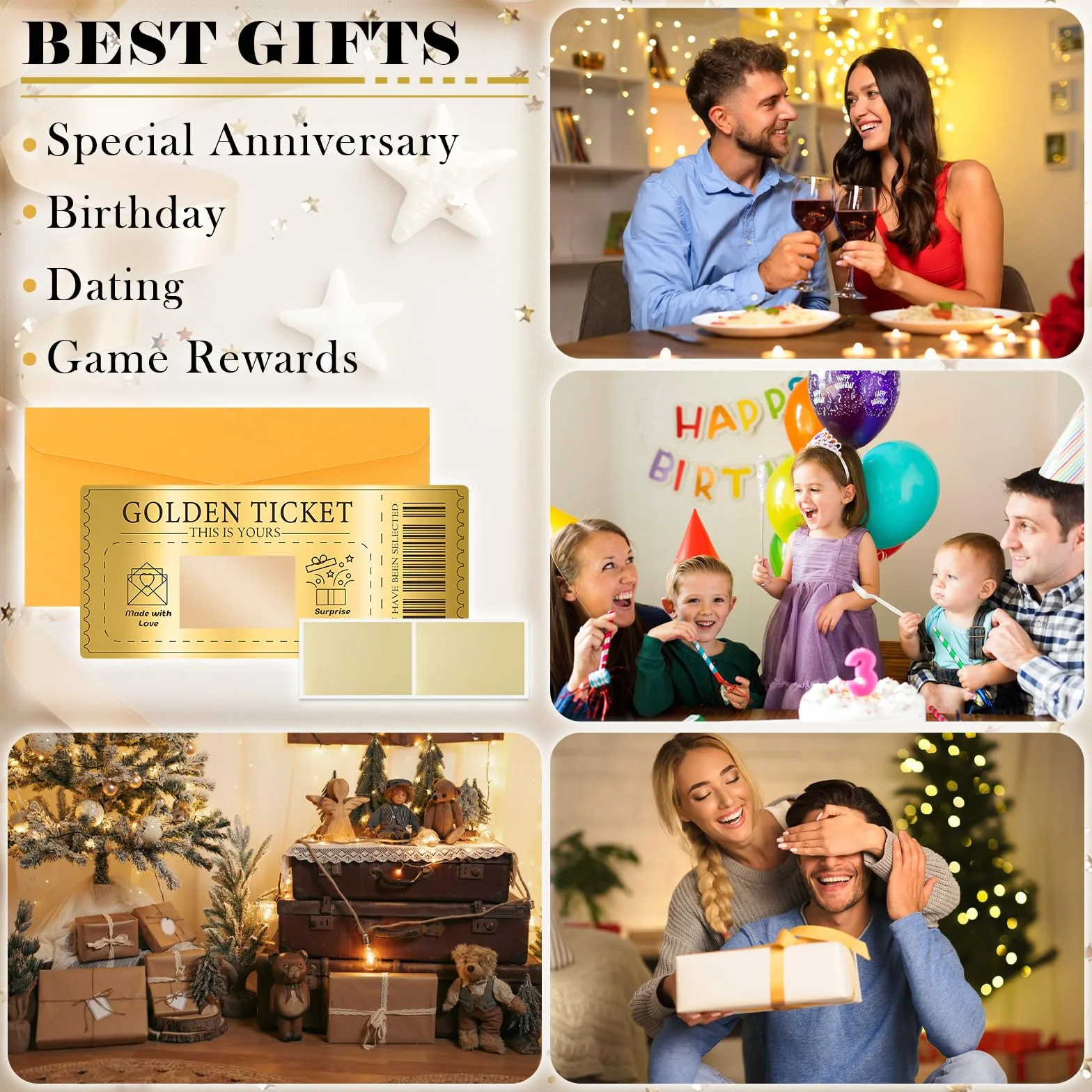 Carte À Gratter Personnalisable Golden Ticket 6 Set Avec Enveloppe