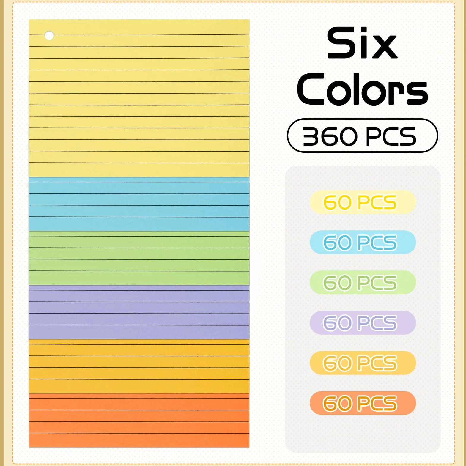 Flash Cards A6 Lignées 150 g/m² avec Couverture Kraft Anneaux de Reliure Cartes de Révision Multicolores (14,8 x 10,5 cm)