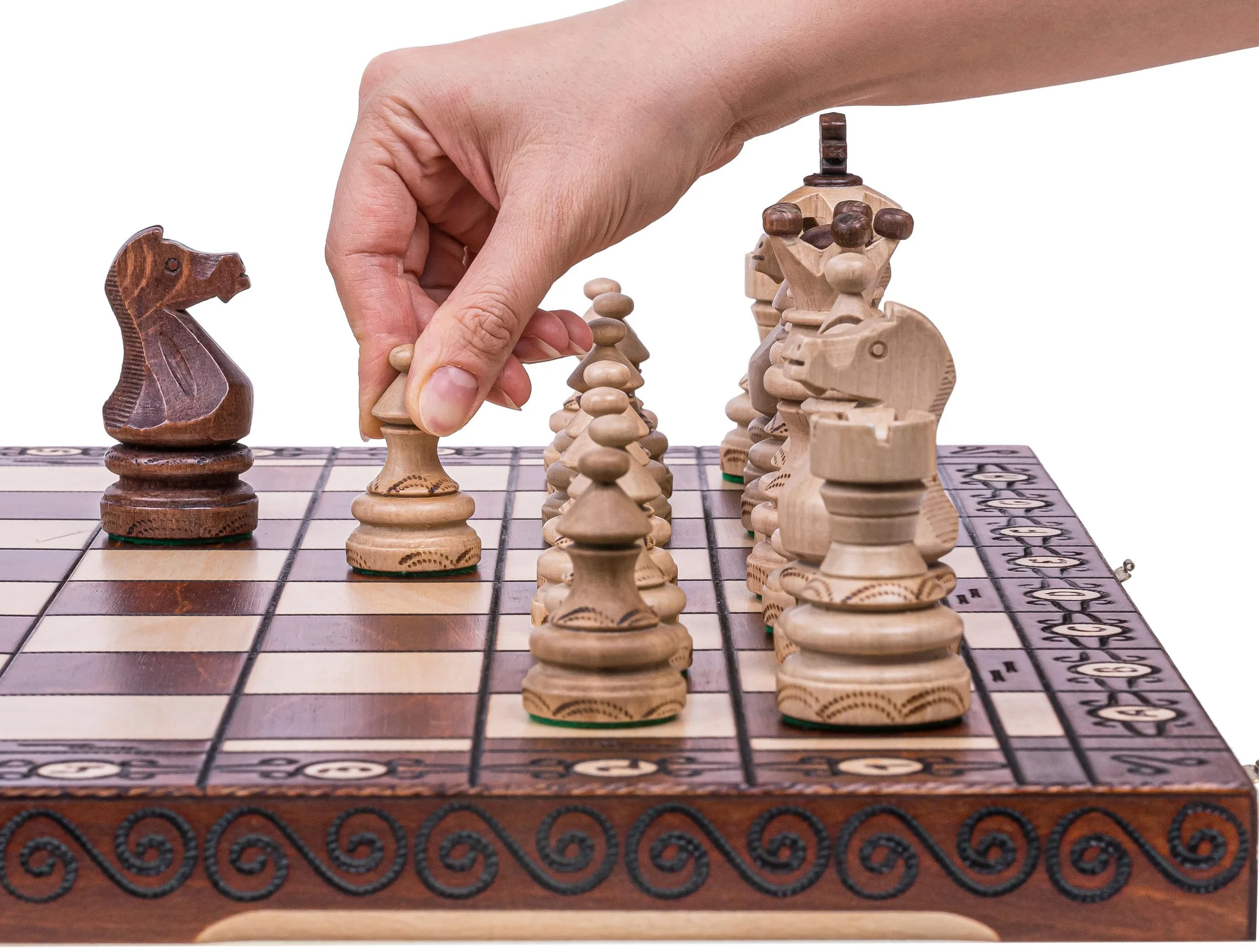 Échecs en Bois Imperator - 52 x 52 cm - Emballage Cadeau - Échiquier & Pièces d’échecs Sculptées