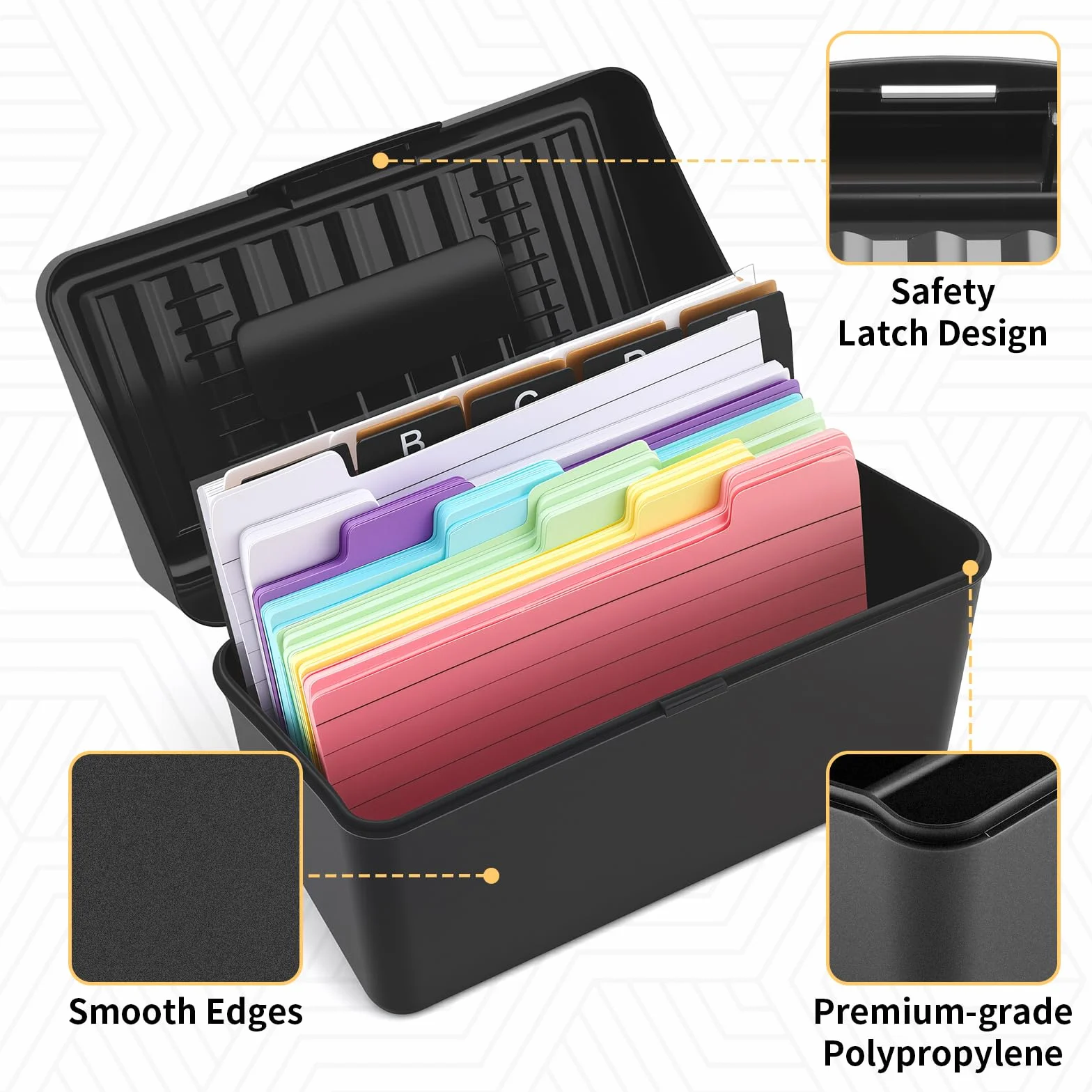 Kit Boîtes à Fiches Noir 230 Fiches Lignées Colorées 15 Registres 6 Anneaux