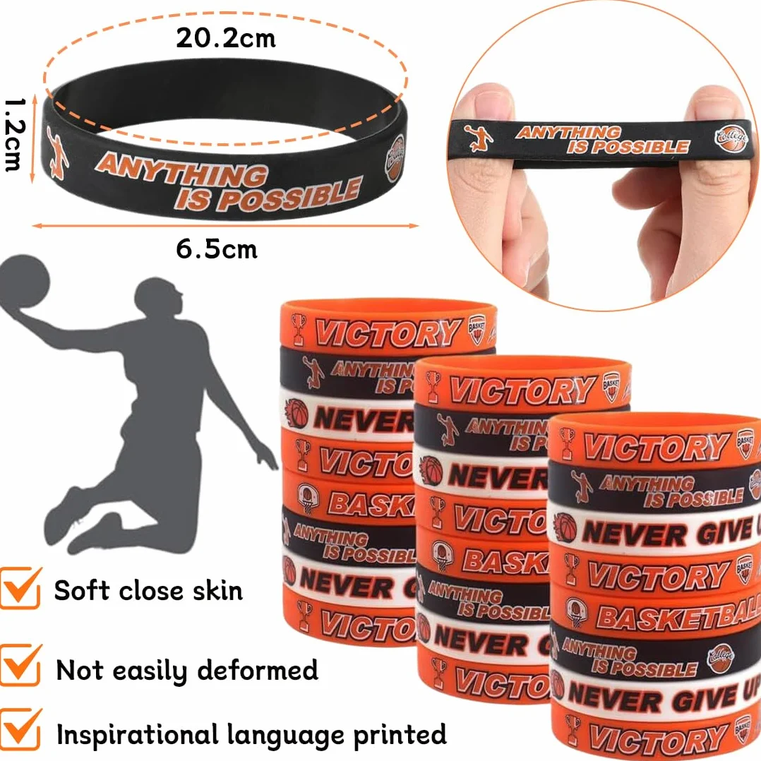Bracelet de Basket-Ball en Silicone 24 Pièces Motivation Enfants Adolescents Cadeaux Sports