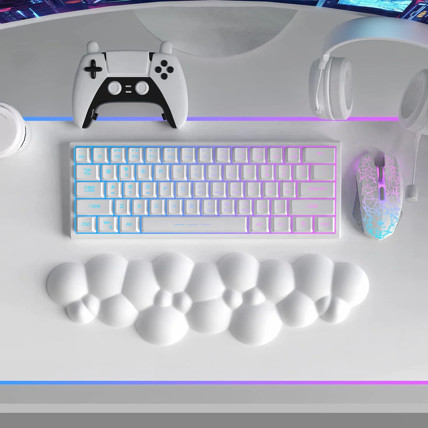 ATTACK SHARK Cloud Repose-poignet Ergonomique Anti-dérapant Support de Main Bureau Repose-paume Clavier Mécanique TKL 87 Touches Blanc