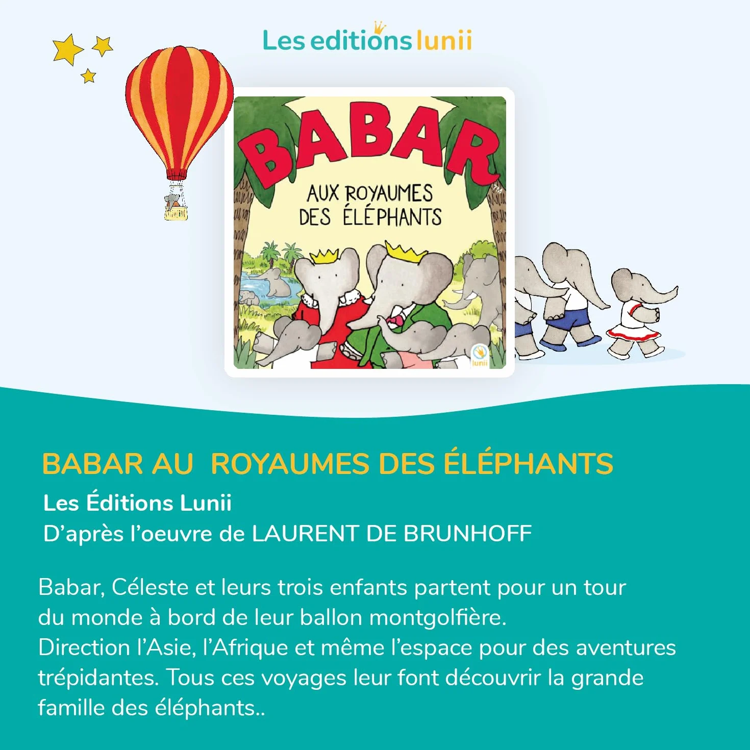 Lunii Babar aux royaumes des éléphants Livre Audio interactif français durée 1h27 dès 3 Ans