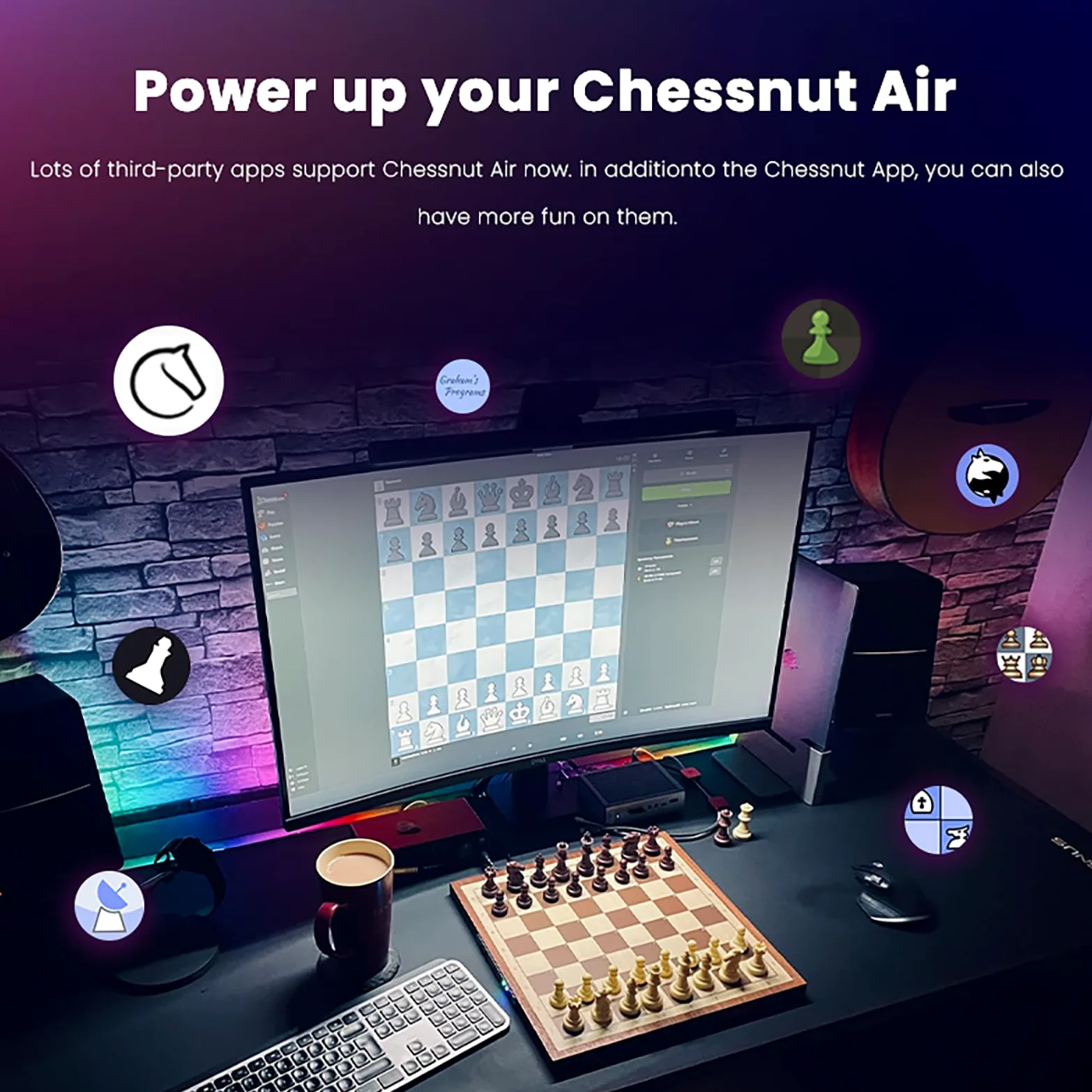 Jeux d'échecs électroniques Chessnut Air - Échiquier en Bois Fait Main, LED, IA adaptative et Application