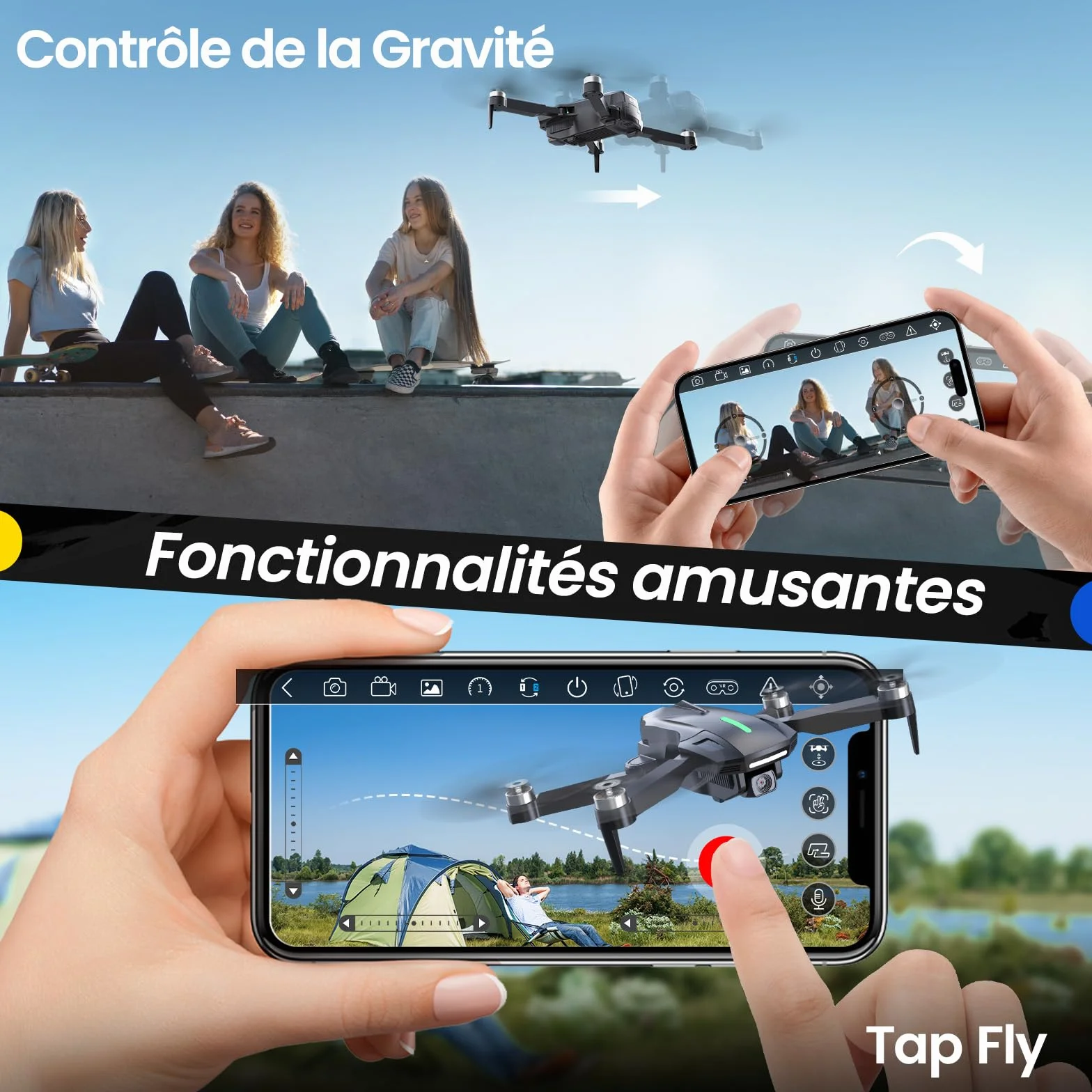Drone DEERC D75 Caméra HD 4K Quadricoptère FPV Pliable 32 Min Vol Moteurs Brushless Commande Vocale Gestuelle Tap Fly 3 Vitesses Débutants
