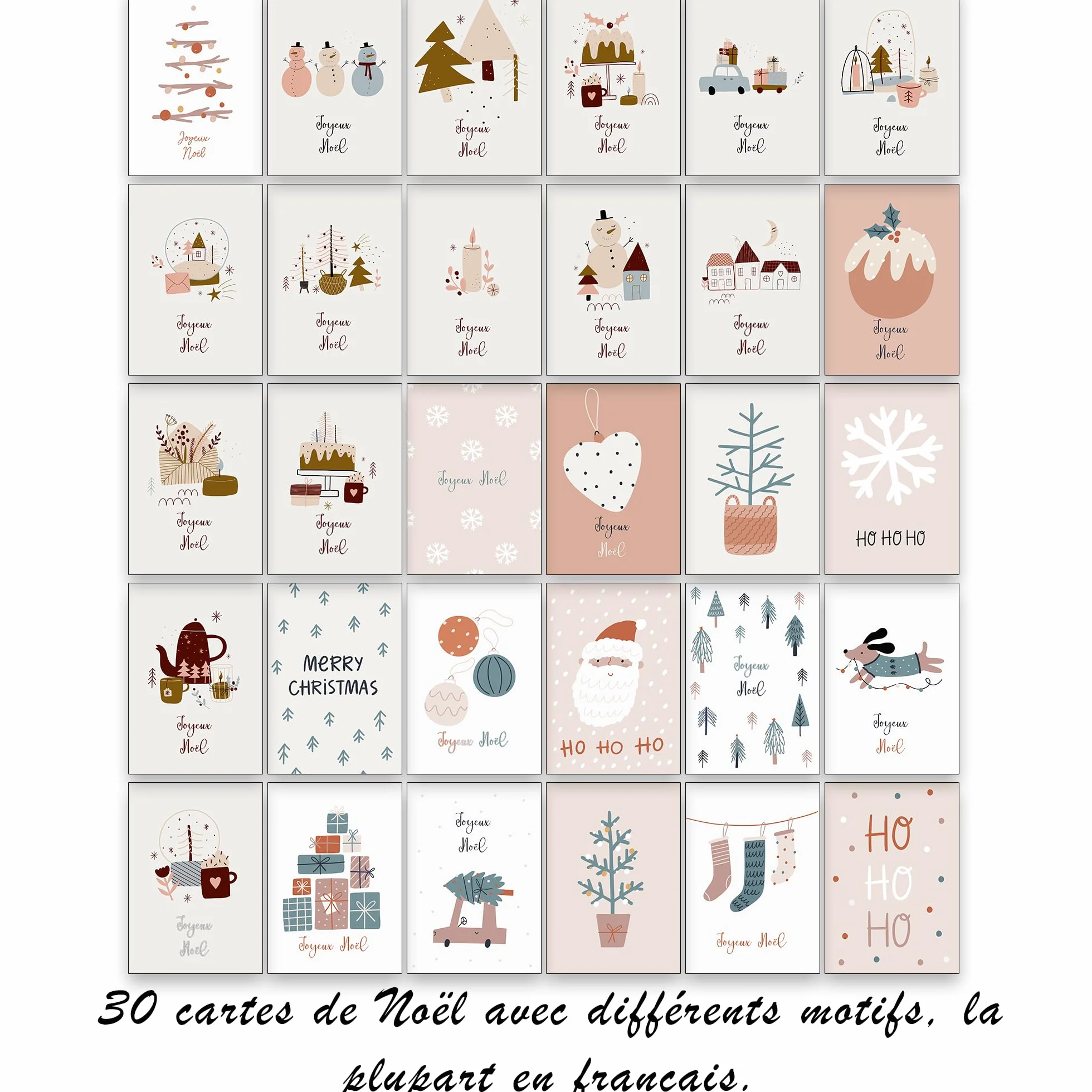 Cartes de Noël avec enveloppe Set de 30 pièces - En français - A6 cartes pliables