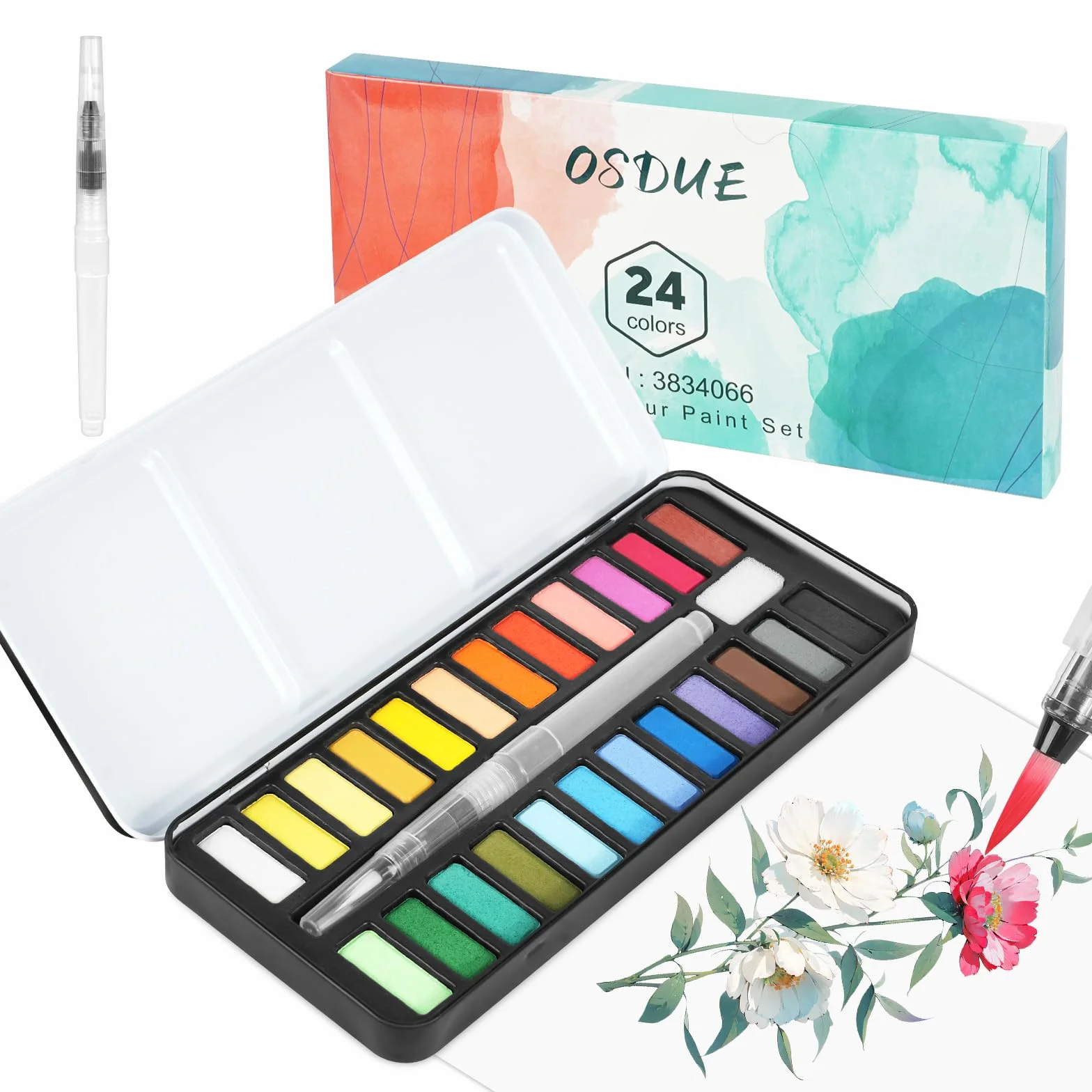 Kit de Peinture Aquarelle 24 Couleurs avec Brosses et Éponges, Palette de Poche pour Artistes