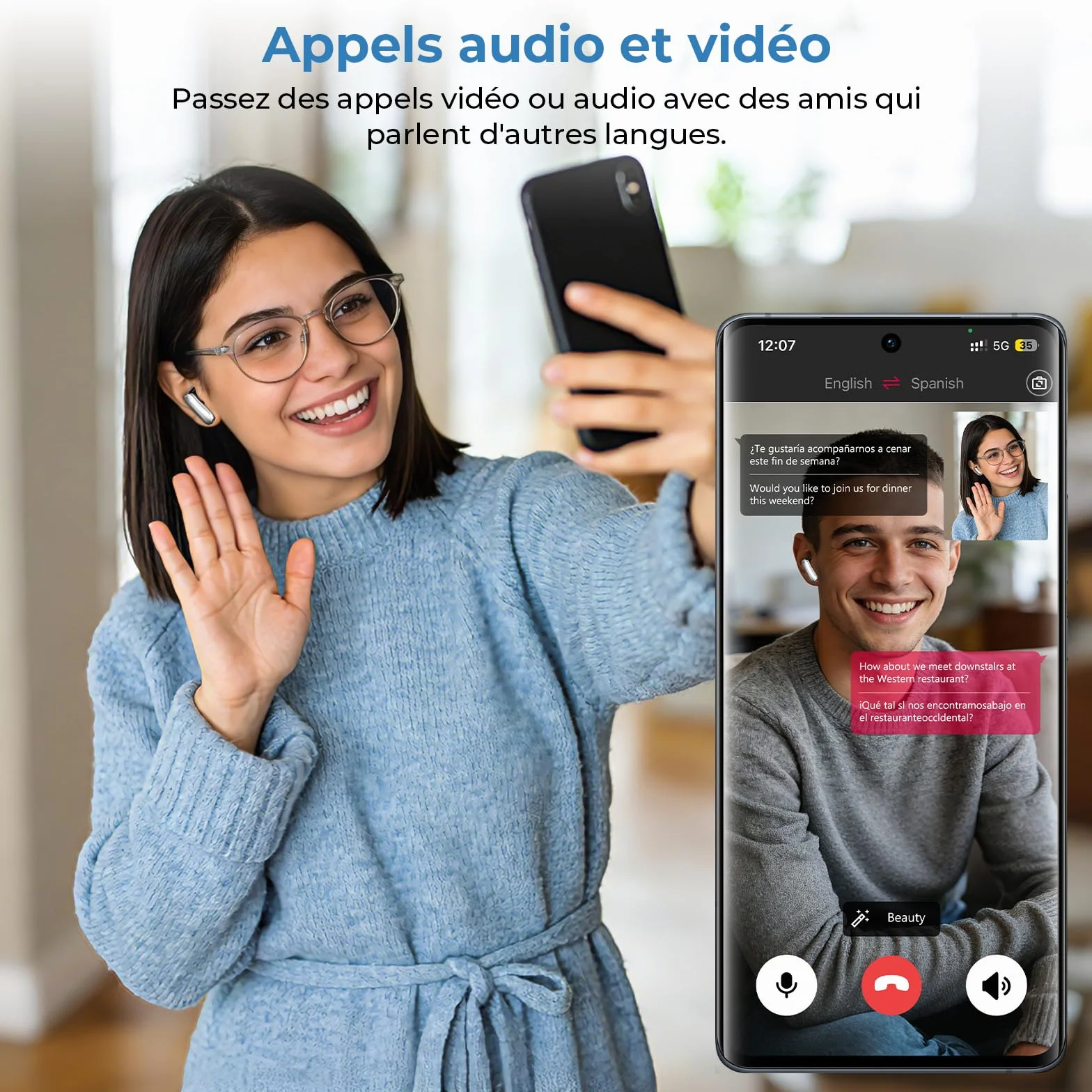 Écouteur Traducteur Instantané 165 Langues 11 Modes Bluetooth 6.0 48H Autonomie Écran Tactile LED