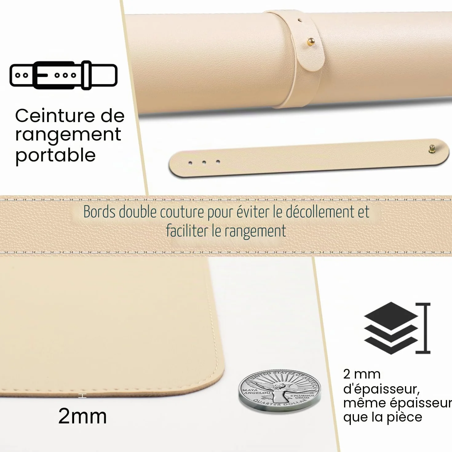 Tapis de Bureau Antidérapant en Liège Naturel et Cuir, Tapis de Souris Large Portable Facile à Nettoyer, Abricot 60x34CM