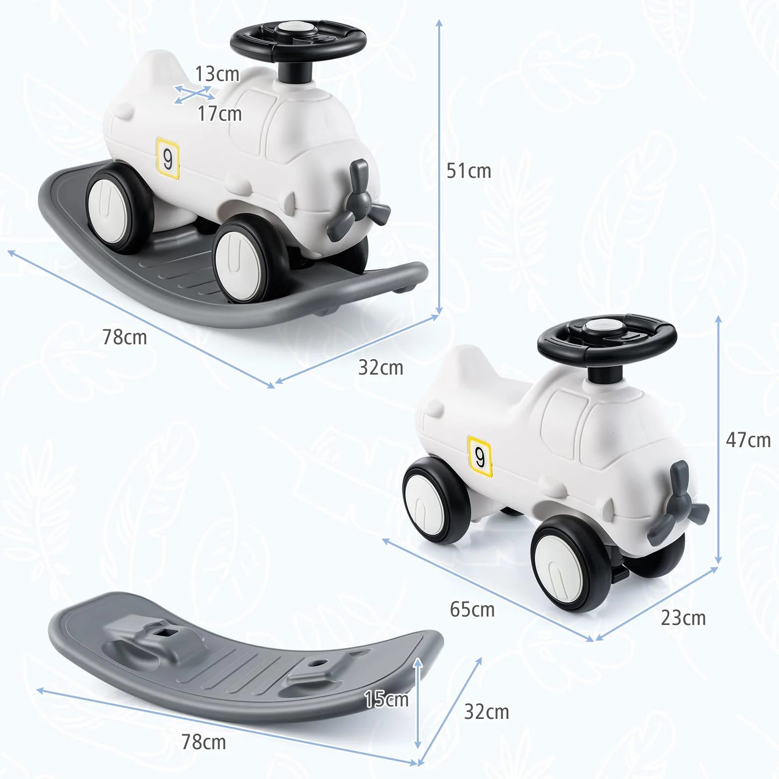 GOPLUS Cheval à Bascule Enfant 3 en 1 Convertible Porteur Planche Équilibre Avion Intérieur Extérieur 1 an+