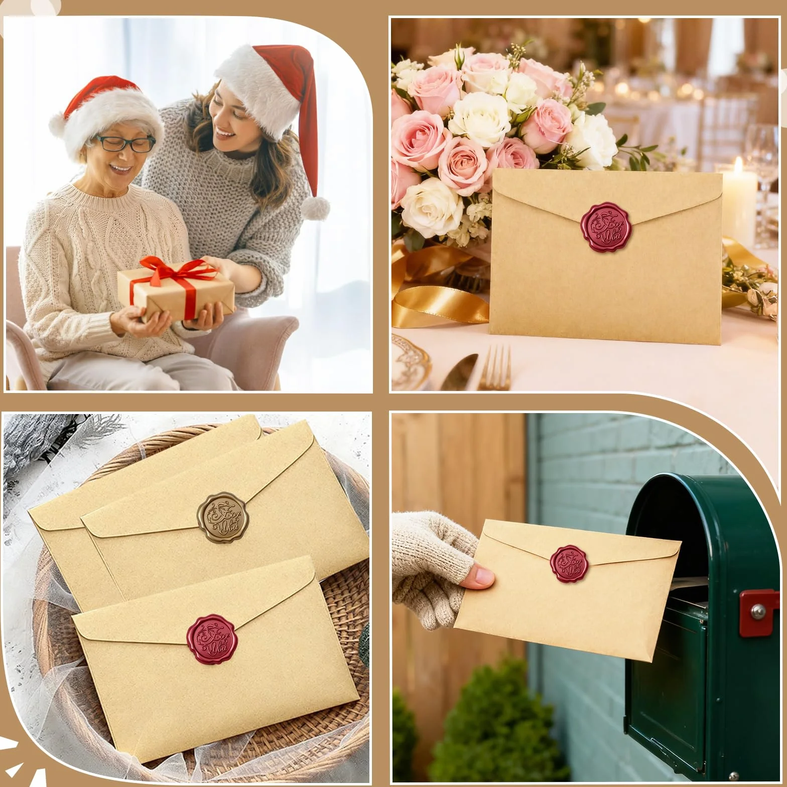 Ensemble de Papeterie Vintage 16 Enveloppes Papier Kraft Lettre Autocollants Sceau Cire Mariage